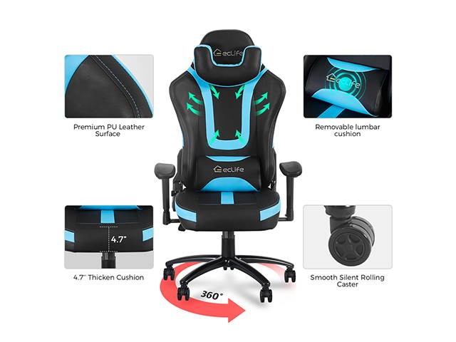 Office Gaming Chair Carbon PU Leather Reclining Black Racing Style, Executive Ergonomic Hydraulic Swivel Seat with U-Shaped Headrest and Lumbar Support,Red,GC18