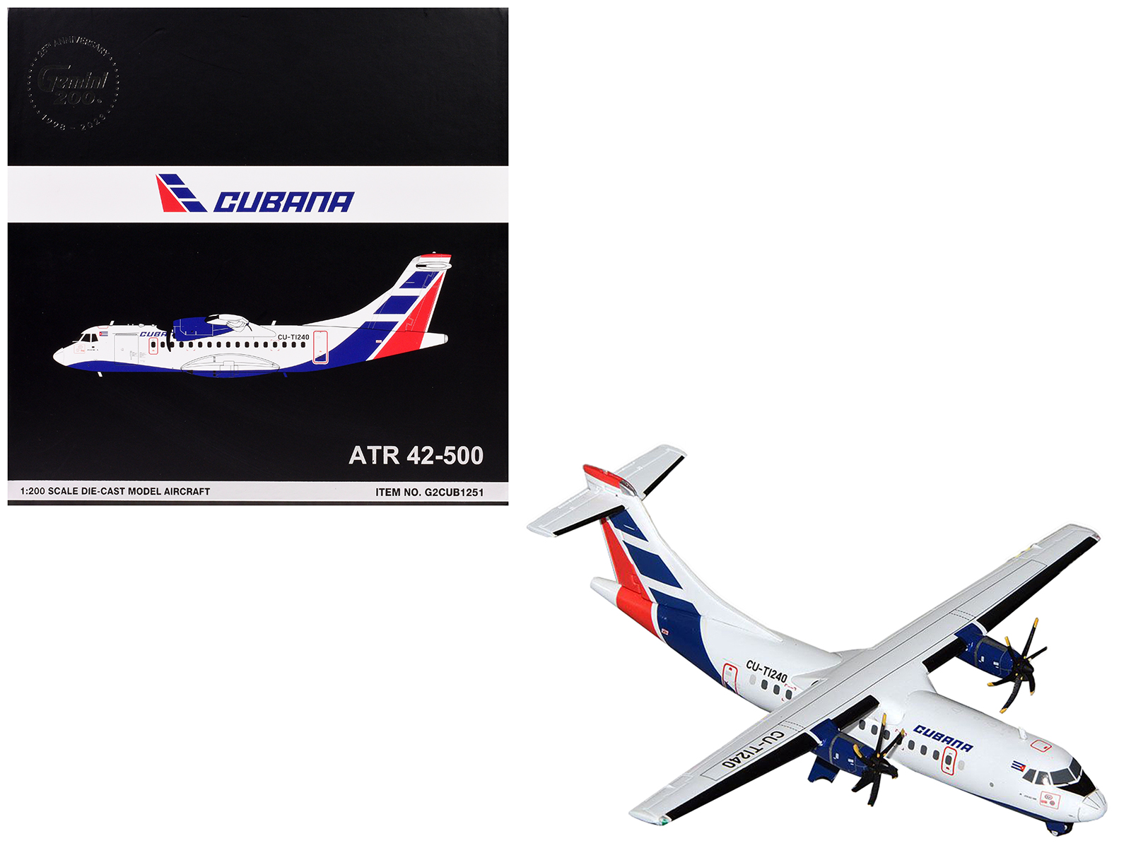 ATR 42-500 Commercial Aircraft "Cubana" (CU-T1240) White with Blue and Red Tail "Gemini 200" Series 1/200 Diecast Model Airplane by GeminiJets