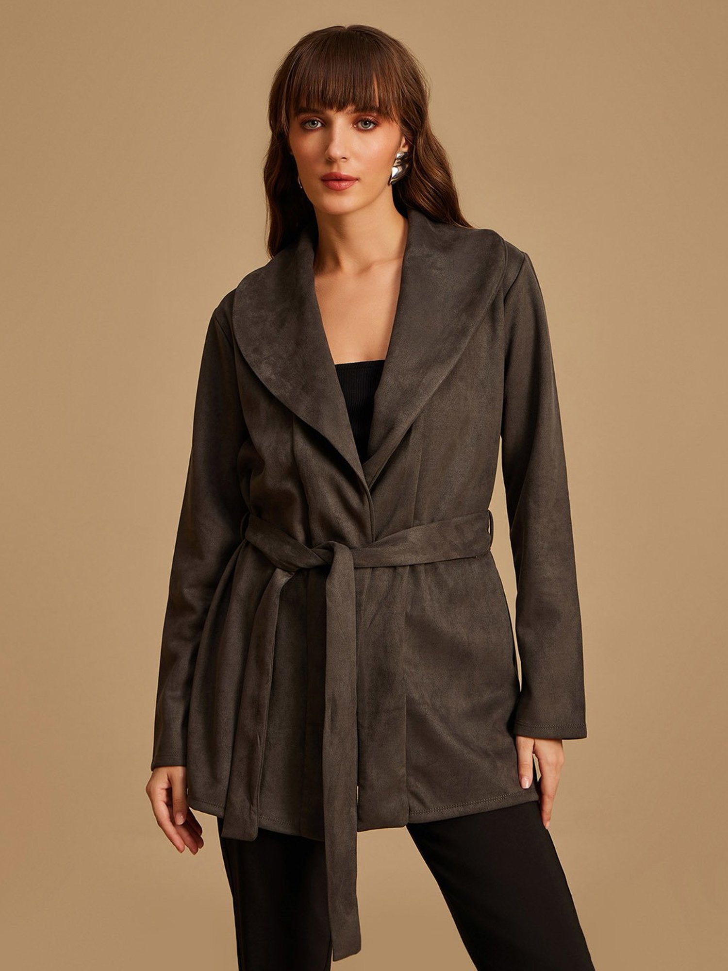 Kazo Shawl Collar Cape With Belt