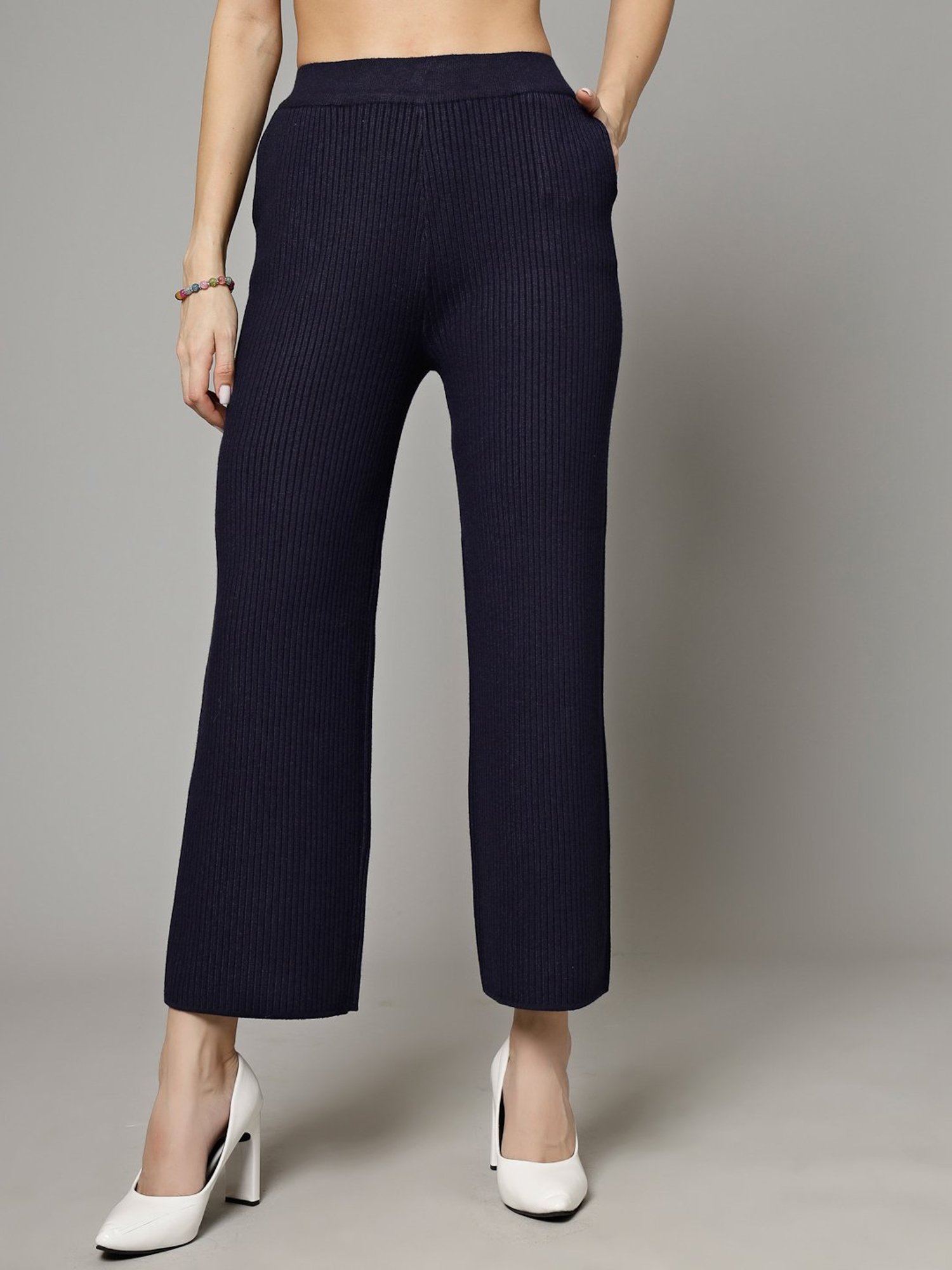 Mafadeny Navy Regular Fit Mid Rise Palazzos
