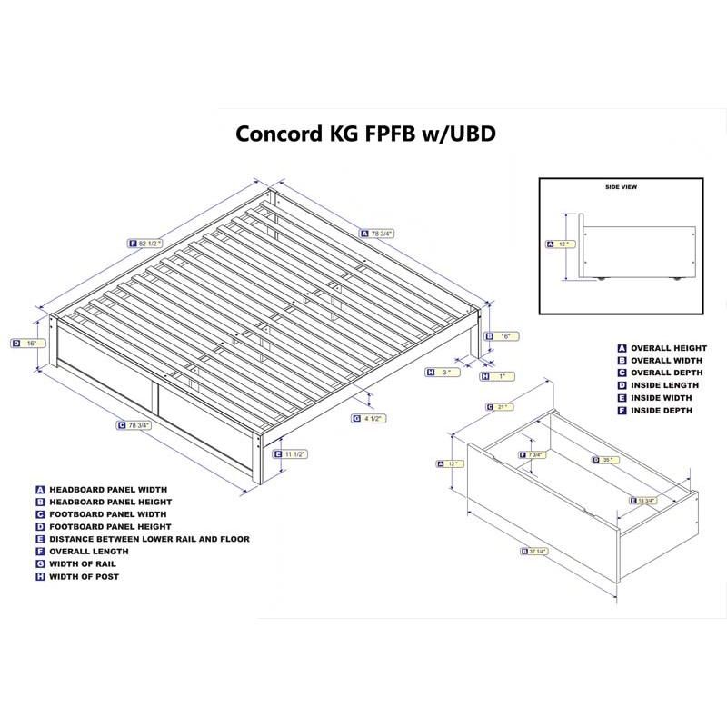 Concord King Flat Panel Foot Board w/ 2 Urban Bed Drawers Antique Walnuts - Atlantic Furniture