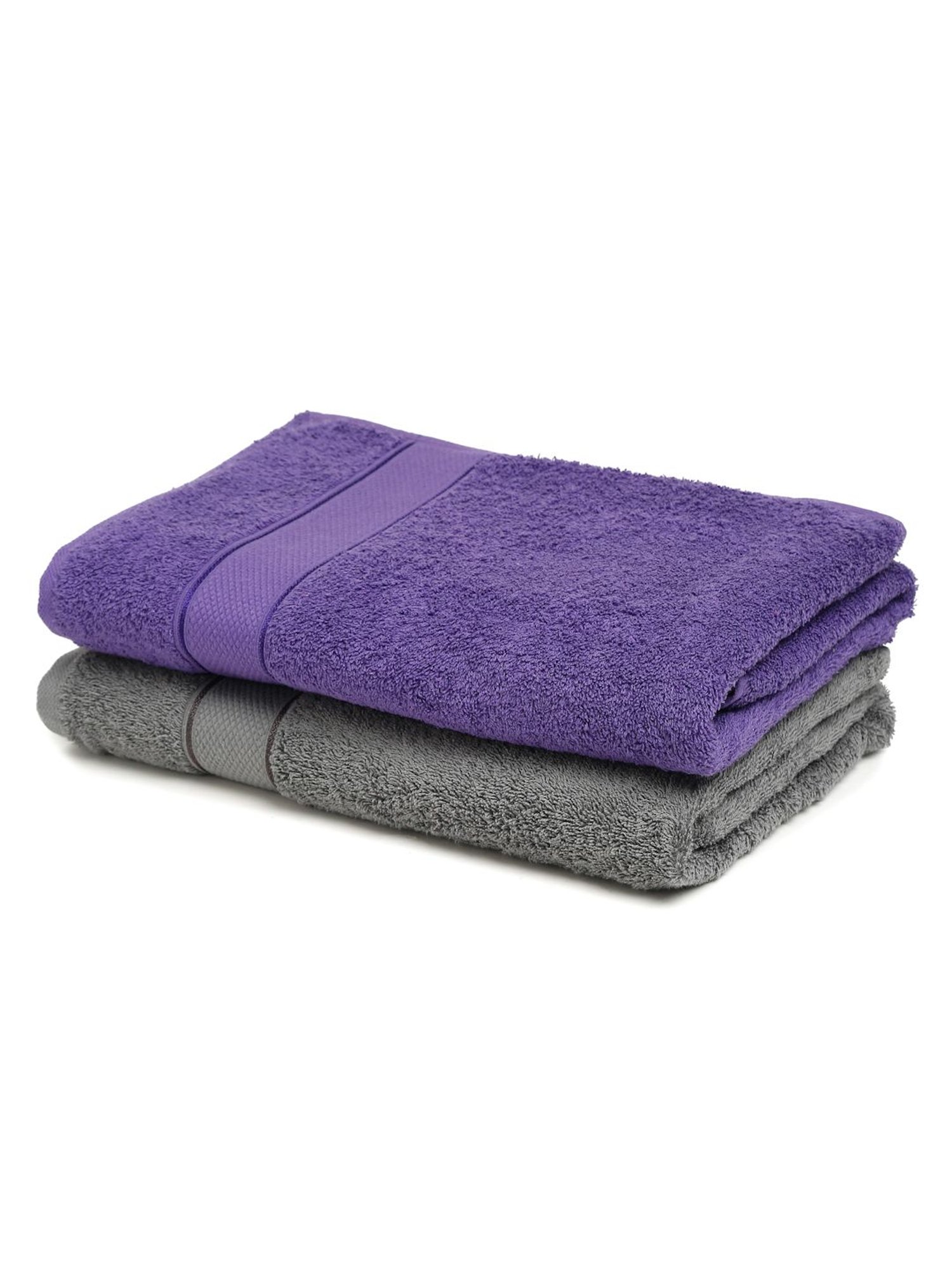 Creeva Grey & Violet 525 GSM Cotton Bath Towel Set of 2