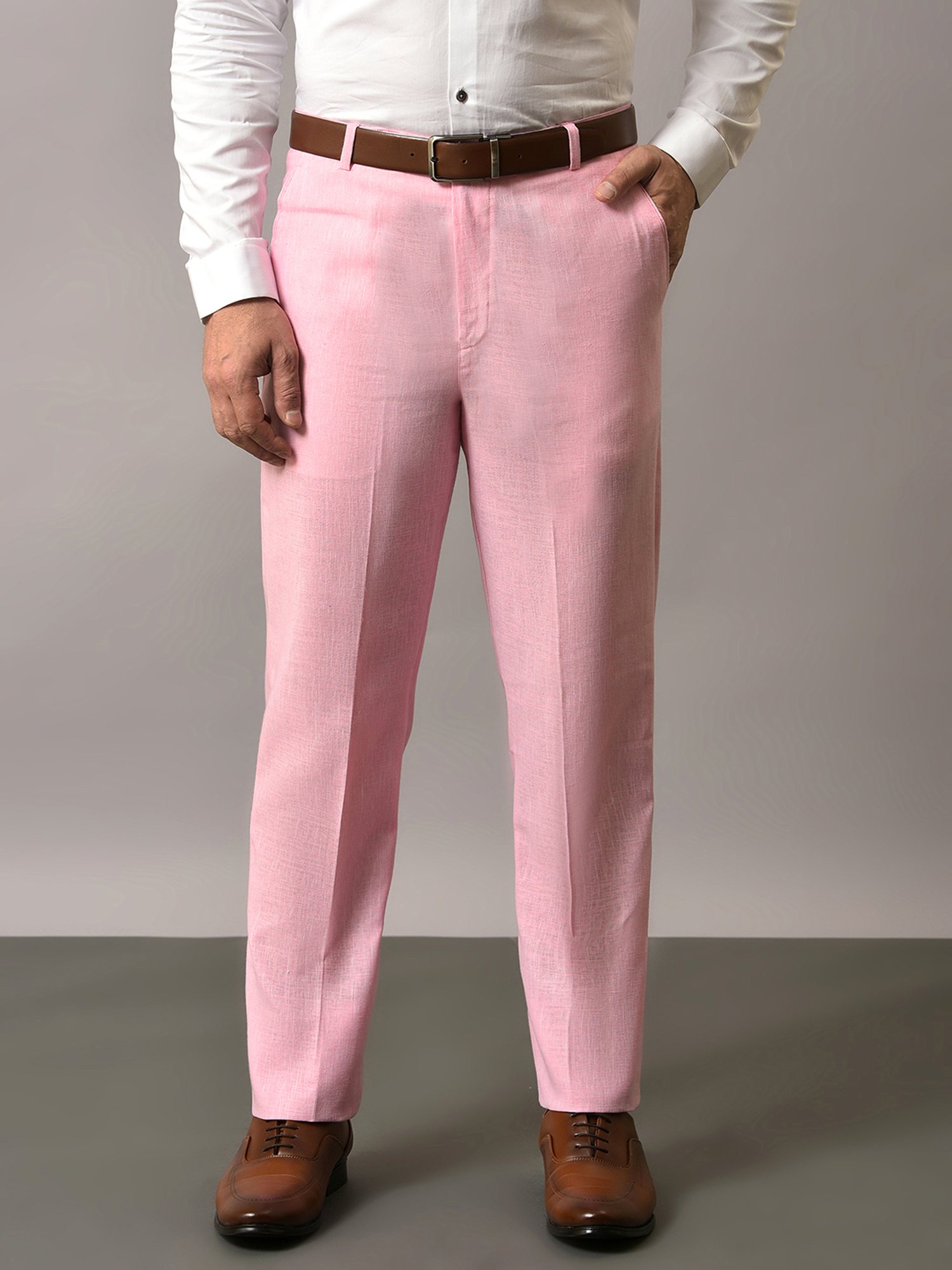 Hangup Pink Regular Fit Flat Front Trousers