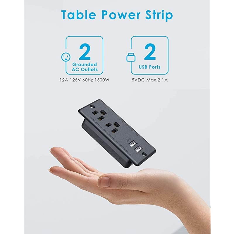 Recessed Power Strip SocketFurniture Recessed Power Outlet with 2 USB Charger2Outlet Desktop Charging StationDesktop Power Grommet with 656ft Power Cord