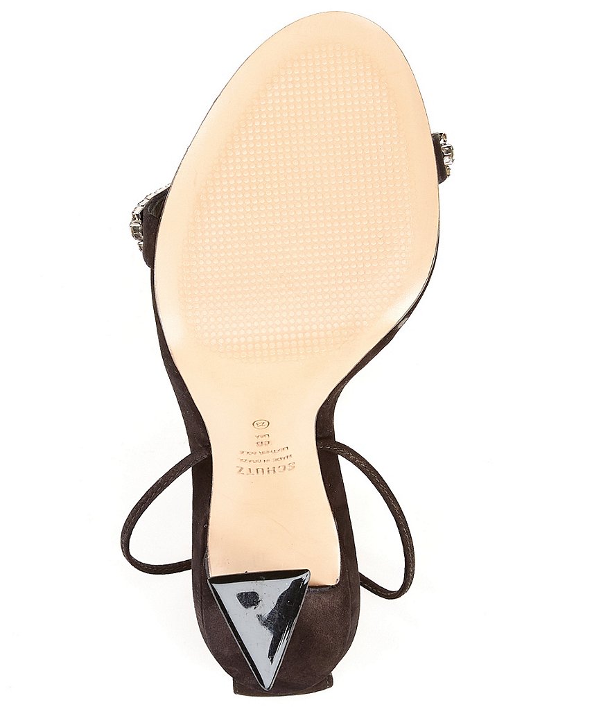 Schutz Bellin Suede Ankle Wrap Tie Tassel Sculptural Heel Dress Sandals