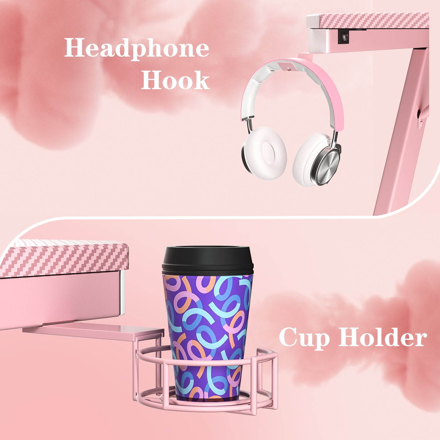 Gaming Desk 47.2" W x 23.6" D Office Computer Table, Black Gamer Workstation with 2 Cable Management Holes