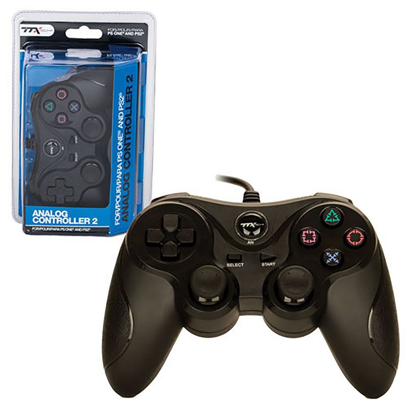 TTX Tech Wired Analog Controller Compatible with Sony PlayStation 1 & 2 PS1/PS2, Black