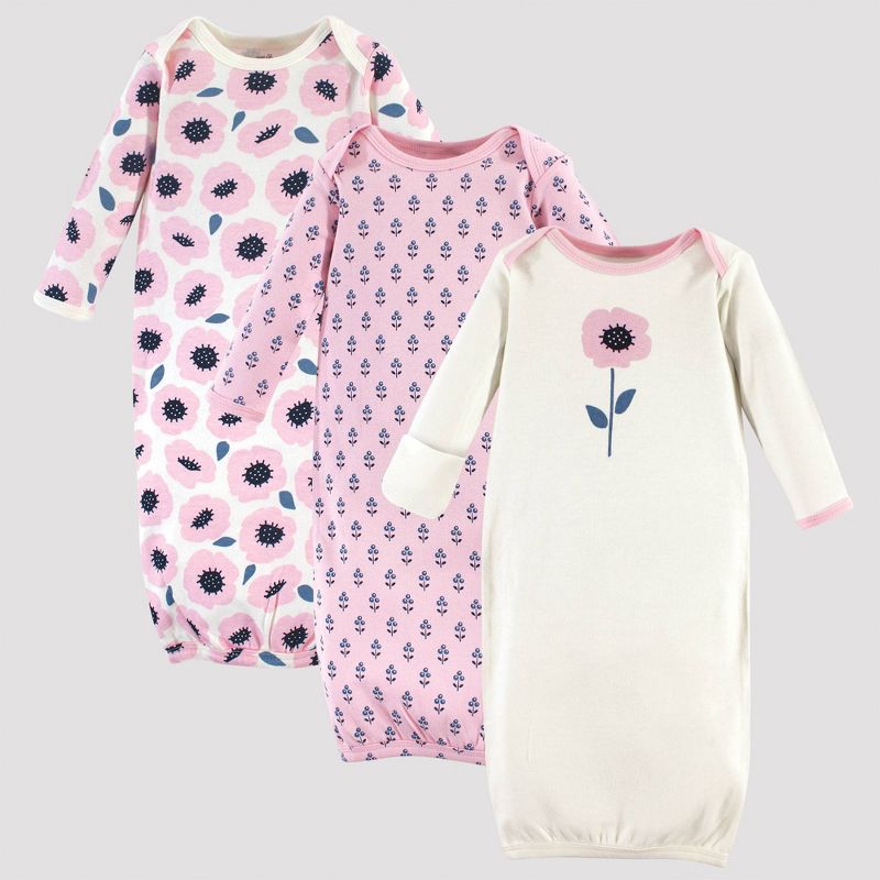 Touched by Nature Baby Girls' 3pk Blossoms Organic Cotton Gowns - Pink 0-6M