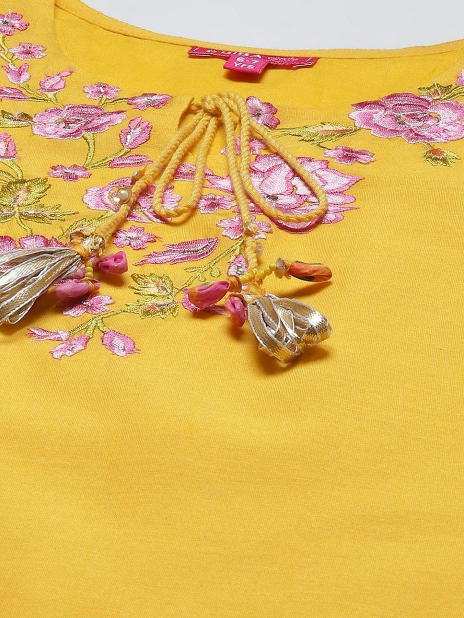 Biba Kids Yellow & Violet Embroidered Kurta Set