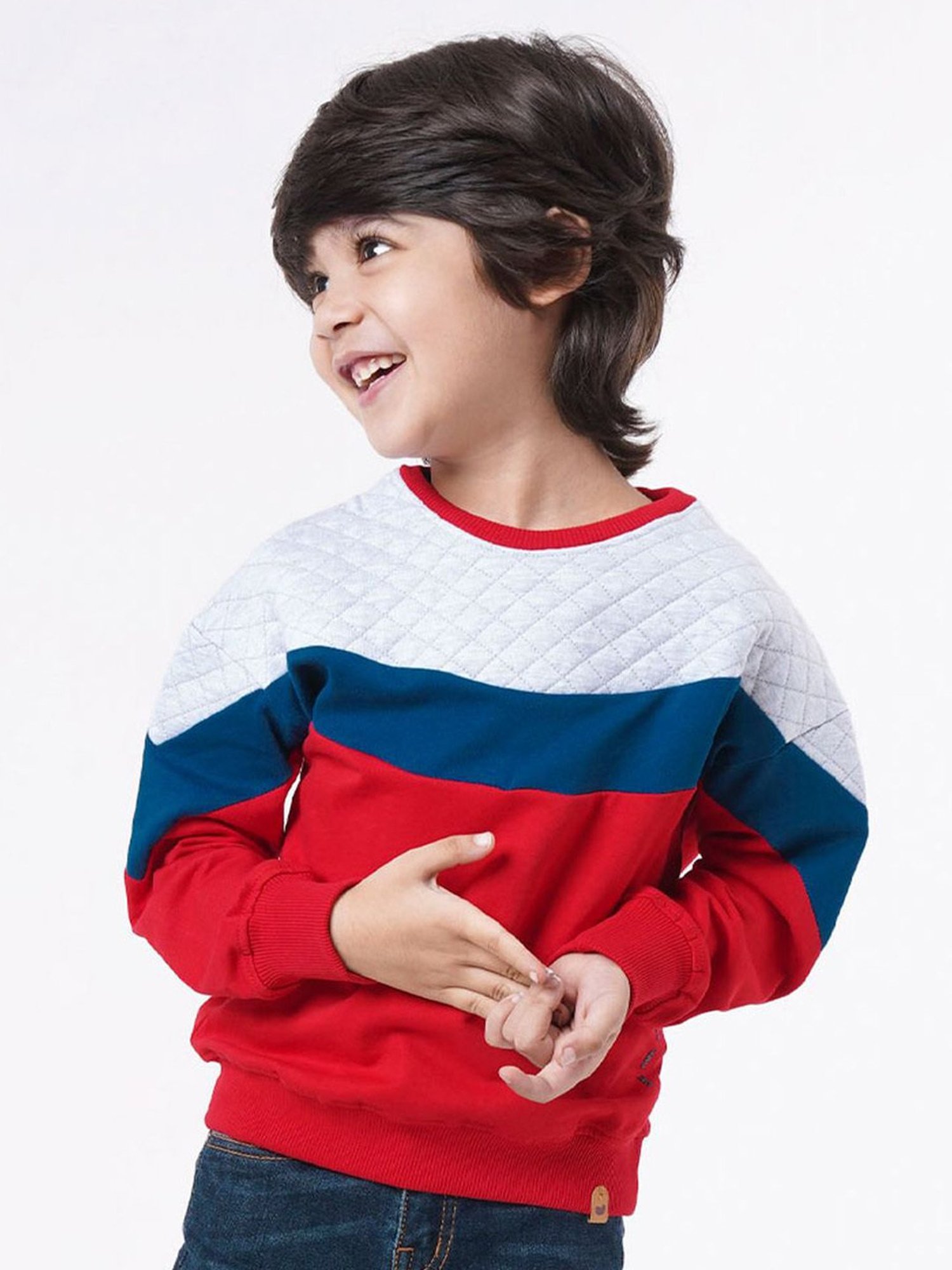 Ed-a-Mamma Kids Red & White Cotton Color Block Full Sleeves Sweatshirt