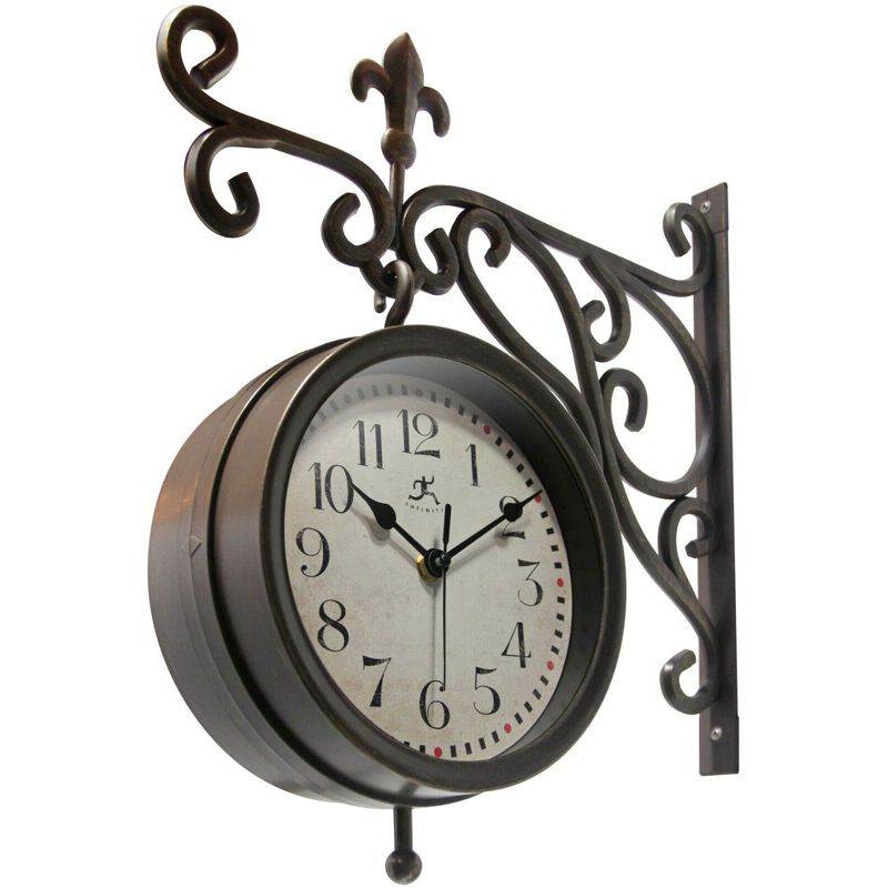 Infinity Instruments 20079AB-4430 Beauregard Decorative Outdoor Hanging Wall Clock and Thermometer Combo with Hanging Bracket, Antique/Vintage Copper
