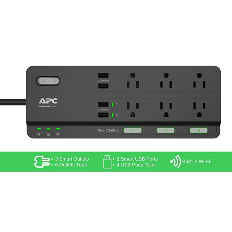 Smart Plug Wi-Fi Power Strip with USB Ports, PH6U4X32, 3 Smart Plugs that Work with Alexa, 6 Outlets Total, 2160 Joule Surge Protector Black