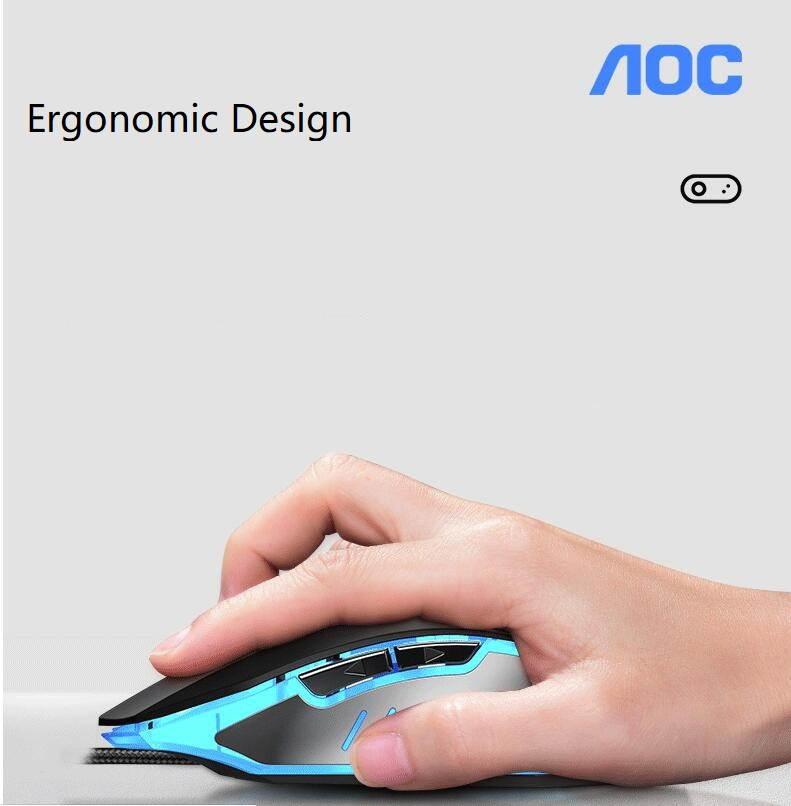 AOC Ergonomic Design GM140 6-Programmable Buttons, 2400 DPI Gaming Mouse for PC and Laptop, Cool Backlit
