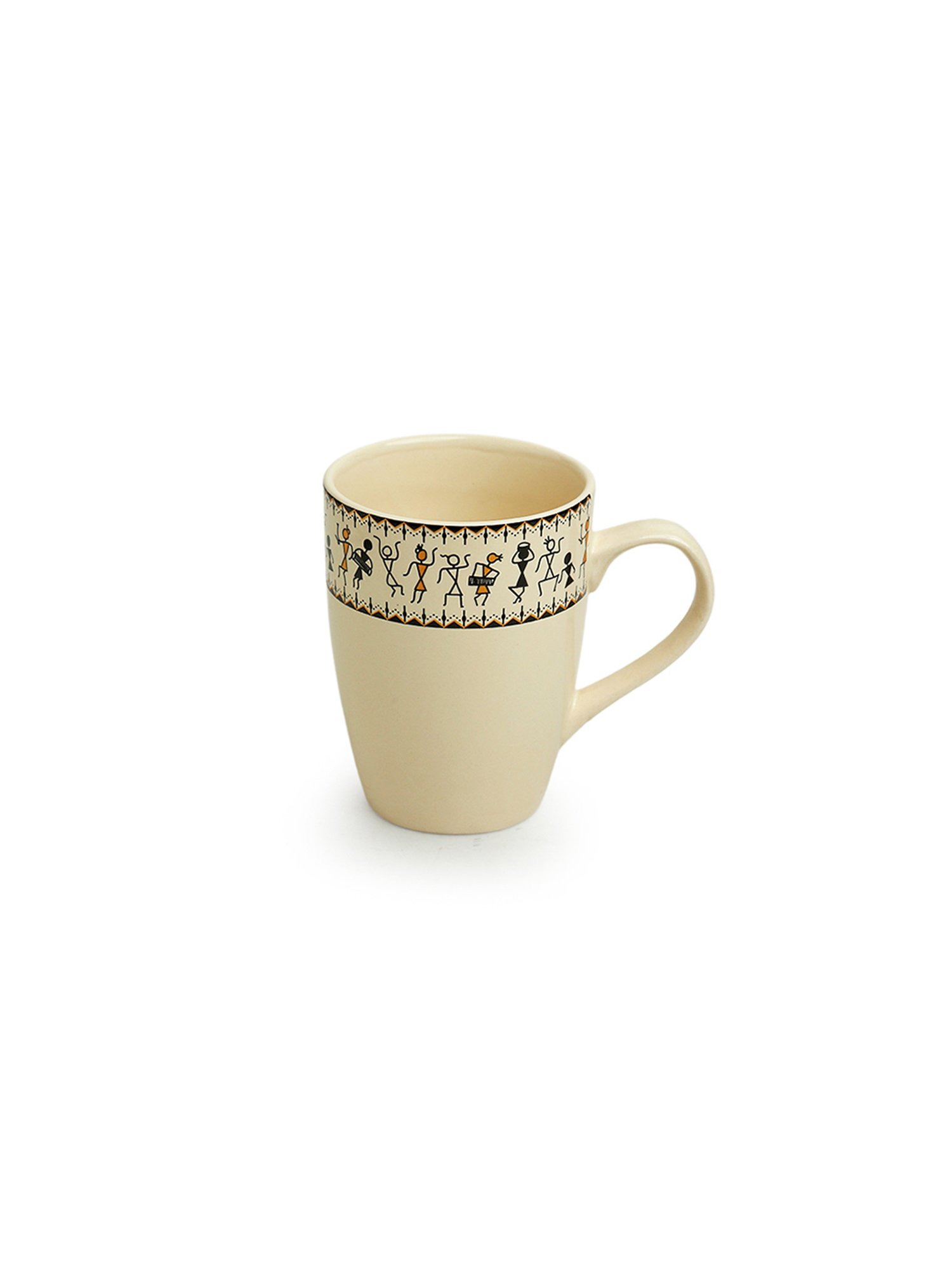 ExclusiveLane Ivory White & Black Ceramic Coffee Mugs - Set of 4 (300ml)