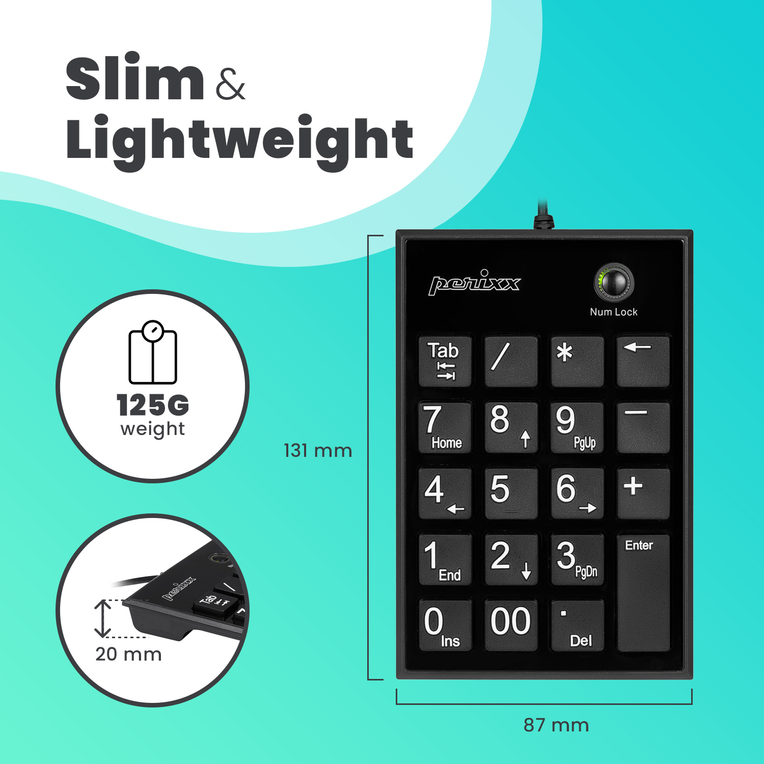 Perixx PERIPAD-303 Wired USB Backlit Mechanical Numeric Keypad, Kailh Brown Switch Illuminated Number Keypad with Office Shortcut Keys, Full Size 22 Keys