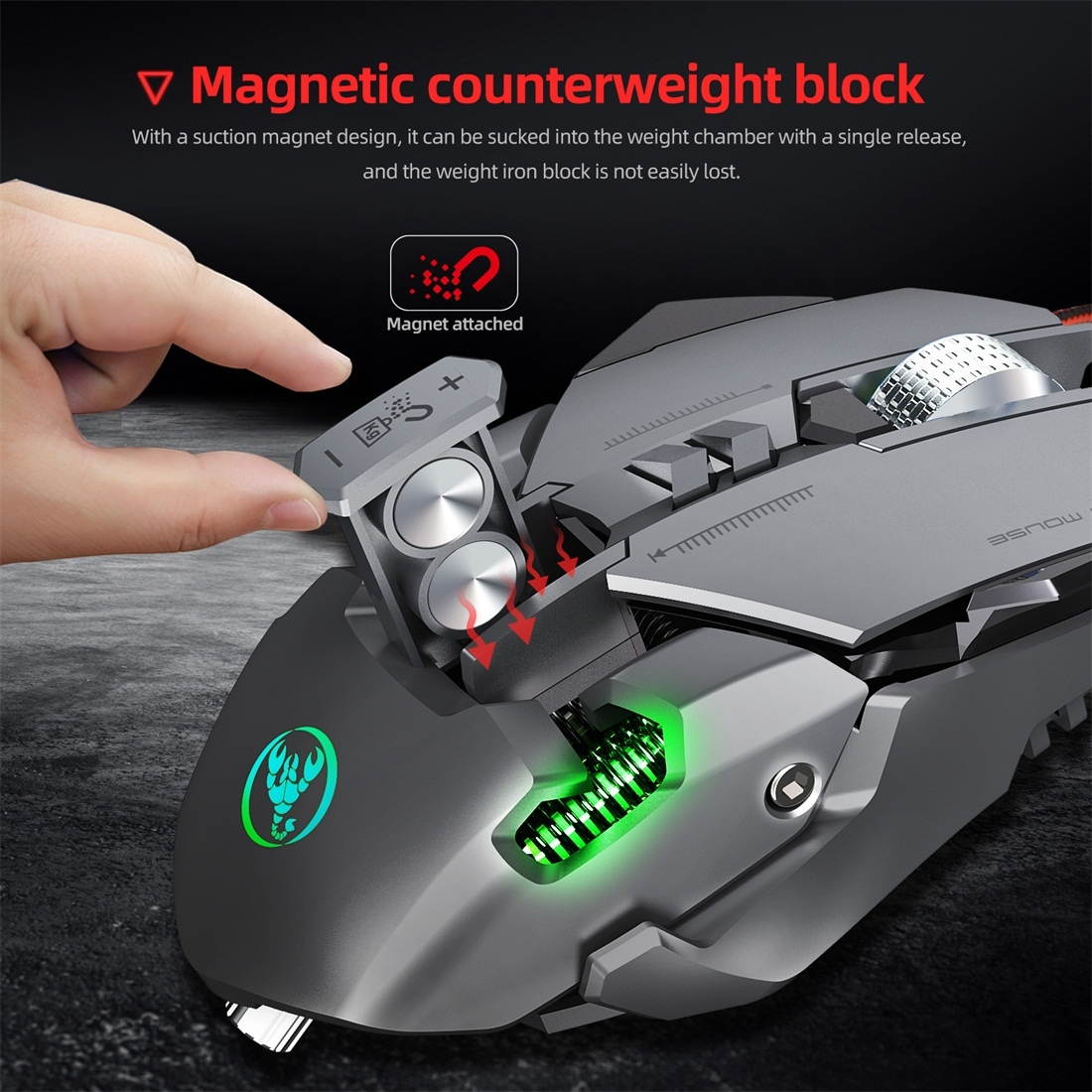 HXSJ J800 6400DPI 7 Keys Adjustable RGB Light Mechanical Gaming Mouse