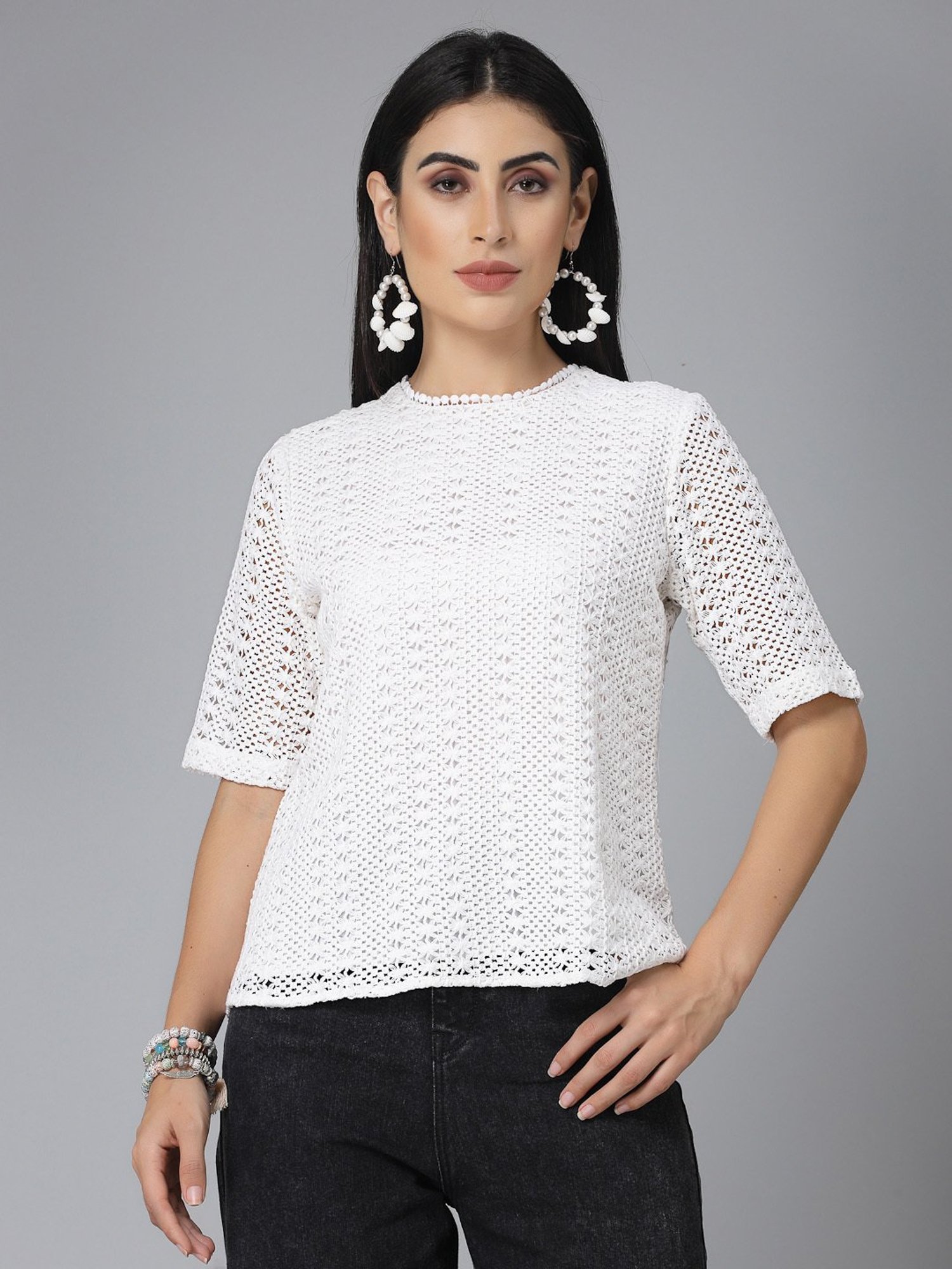 Style Quotient White Self Design Top