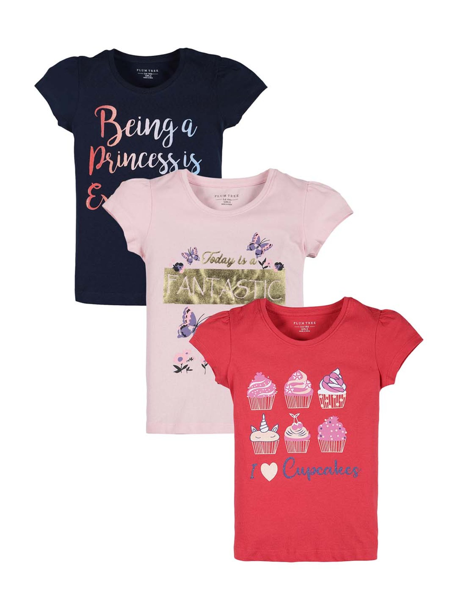 Plum Tree Kids Multicolour Cotton Printed T-Shirts