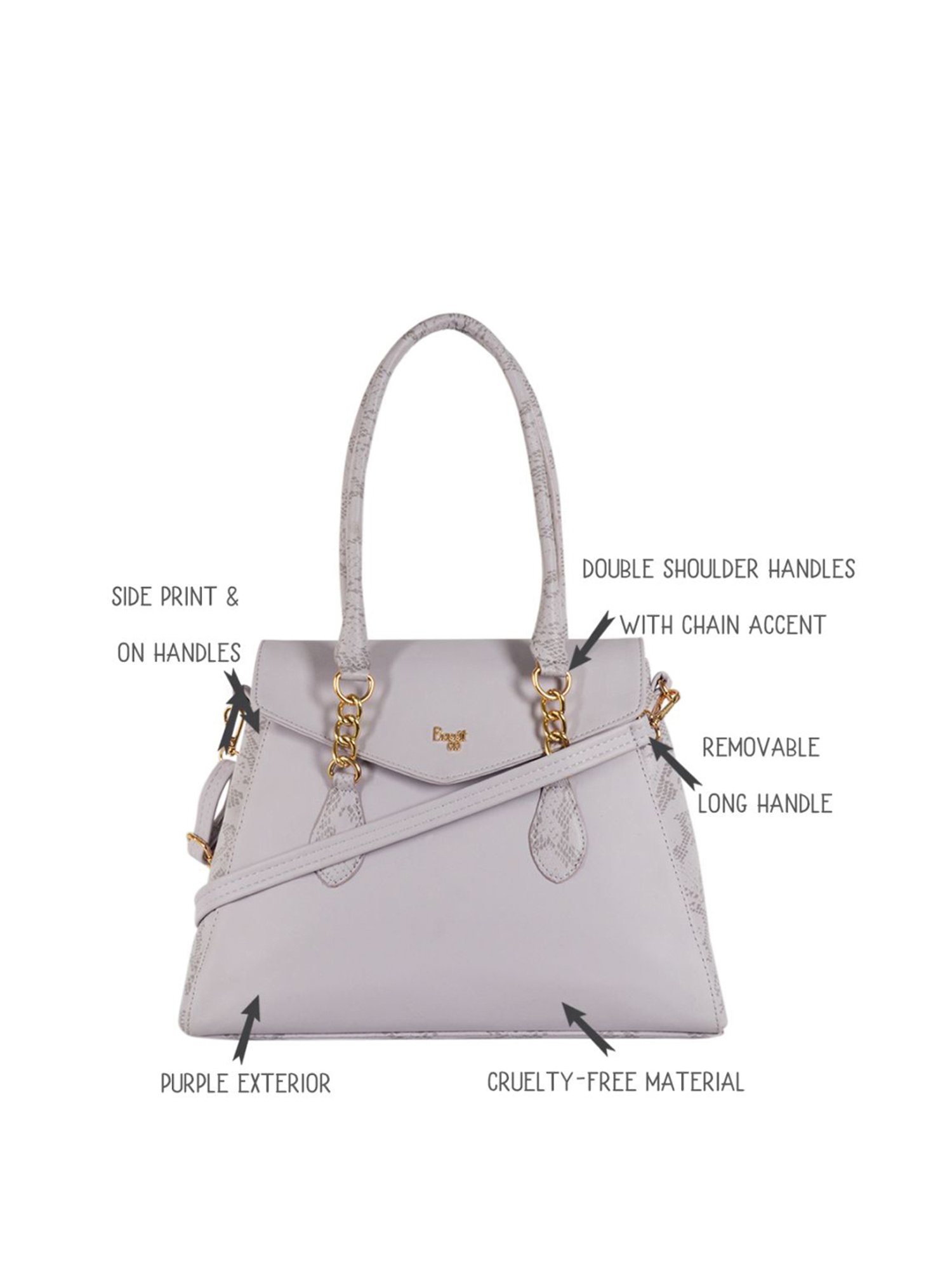 Baggit Grey Solid Medium Handbag