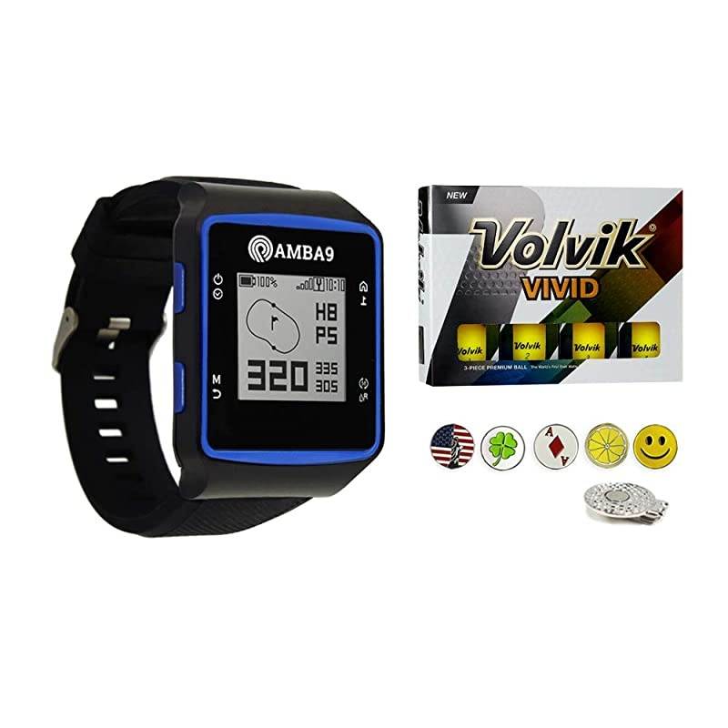 GPS Golf Watch Bundle with 1 Dozen Volvik Golf Balls, 5 Ball Markers and 1 Magnetic Hat Clip - Rangefinder with Preloaded Courses, Step Tracking, Distance to Hole Measurements, and Par Info