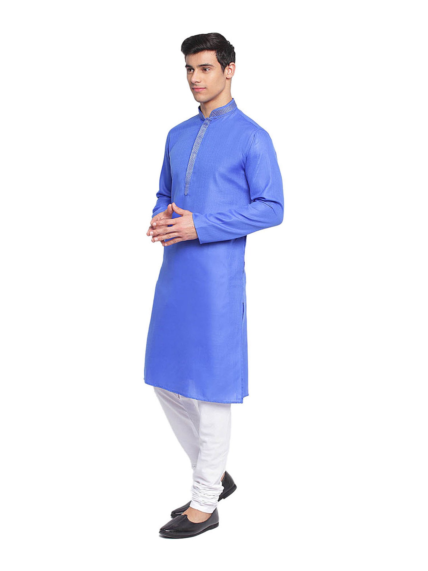Sanwara Ink Blue & White Regular Fit Kurta with Churidar