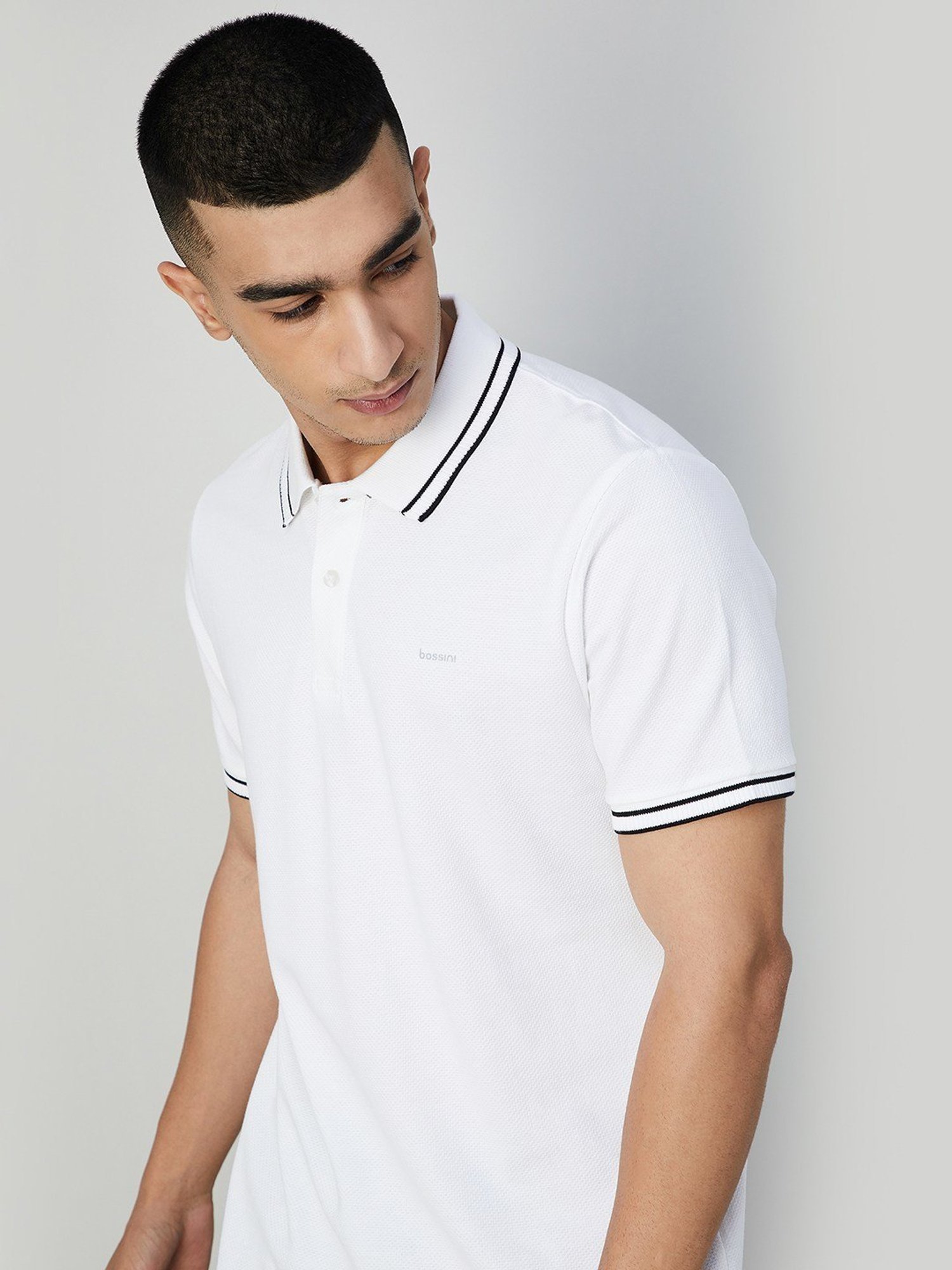 Bossini White Cotton Regular Fit Polo T-Shirt