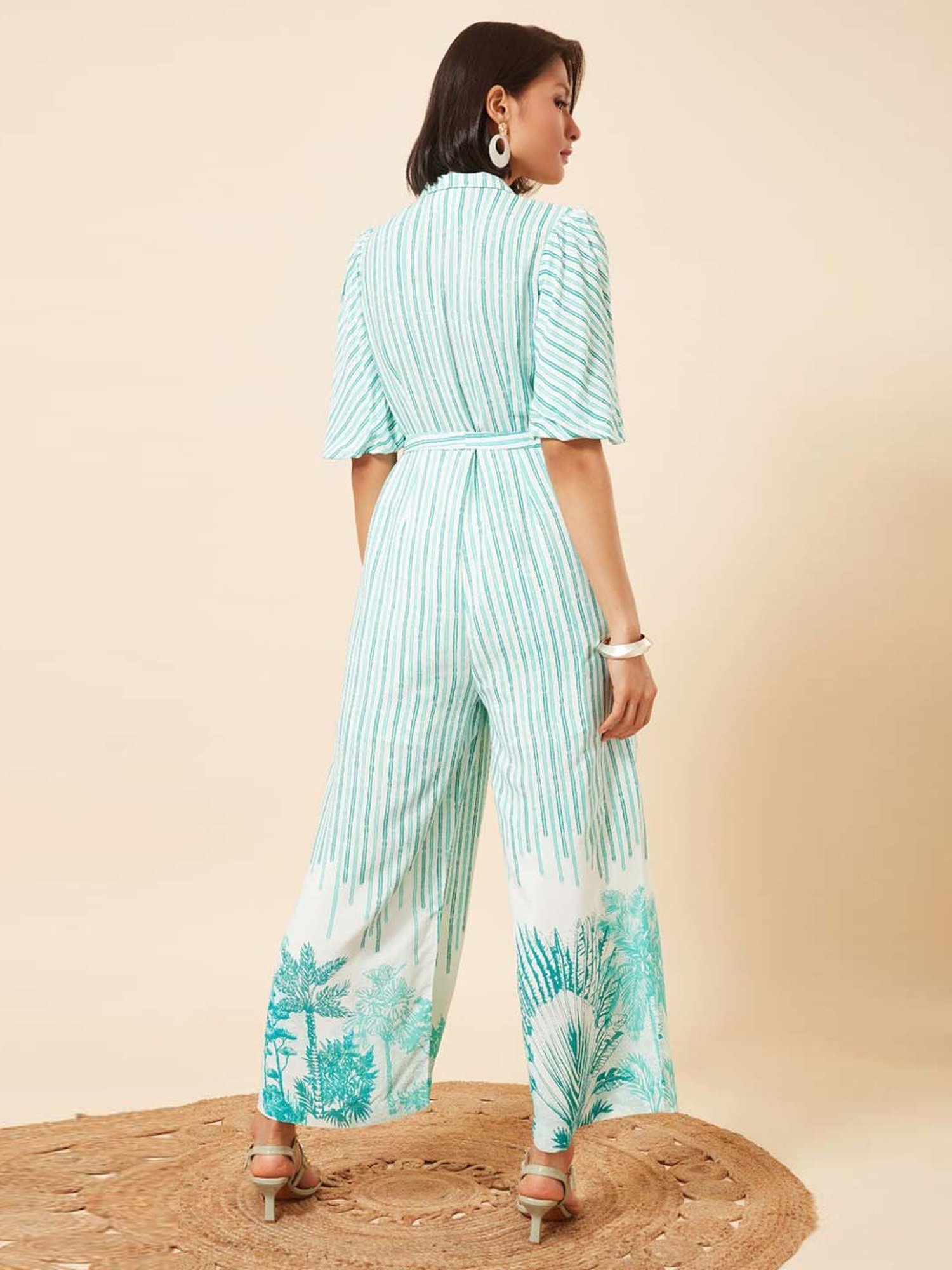 Marigold Lane White & Blue Striped Jumpsuit