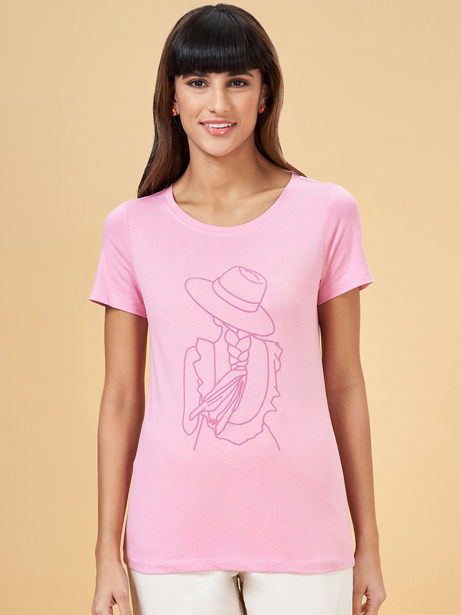 Honey by Pantaloons Dusty Pink Cotton Printed T-Shirt