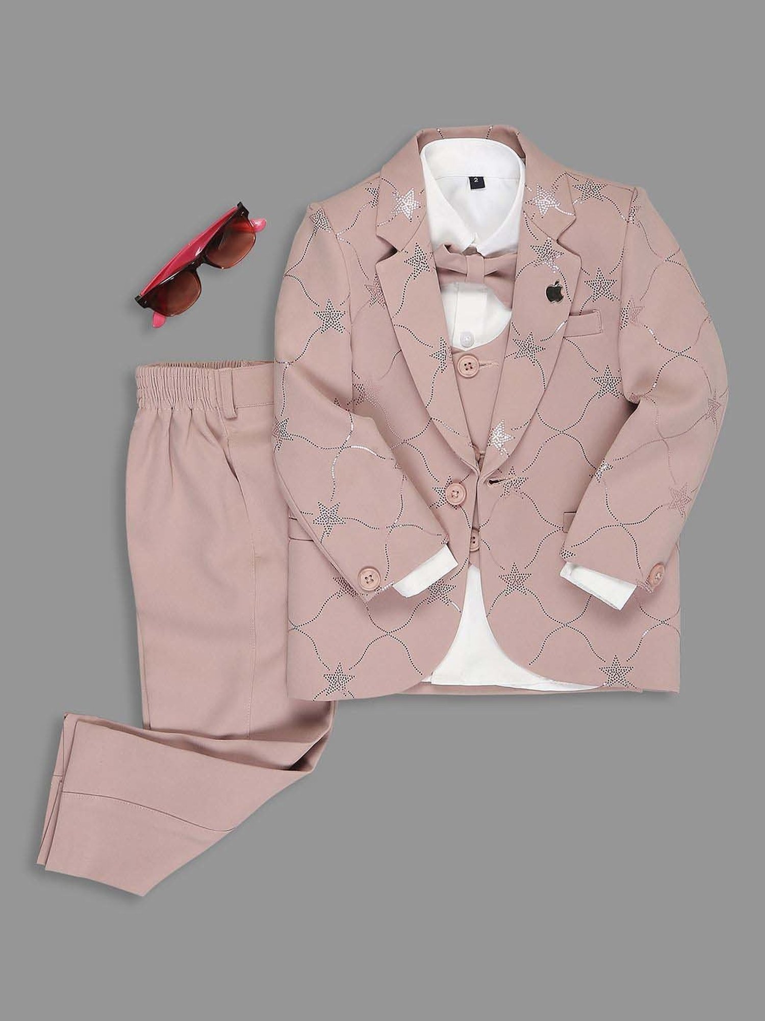 Fourfolds Boys Blue & White Solid Full Sleeves Suit Set