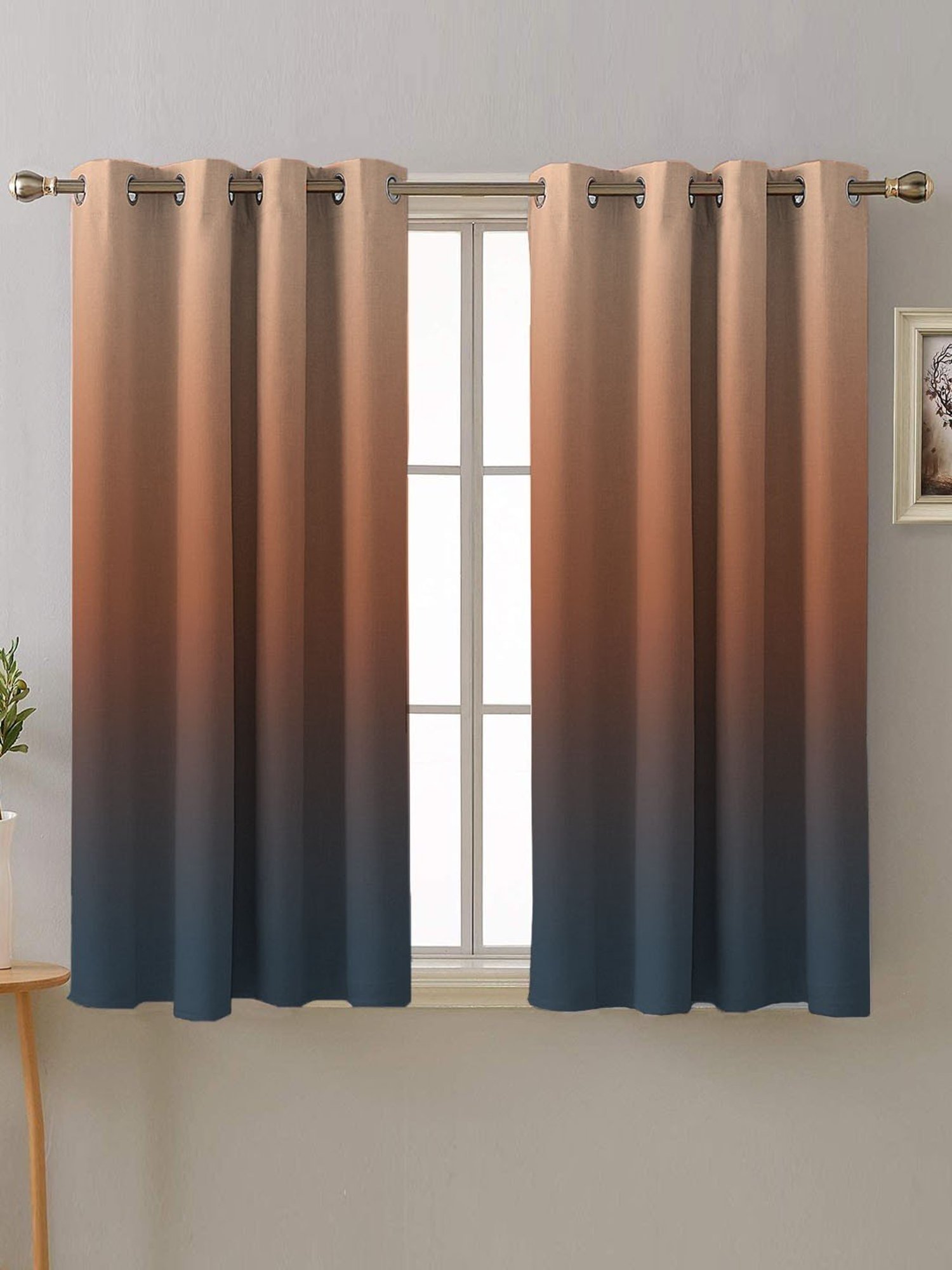 SPACES DRAPE STORY Boho Dusty Rose & Indigo Polyester 5 ft Window Curtains - Set of 2
