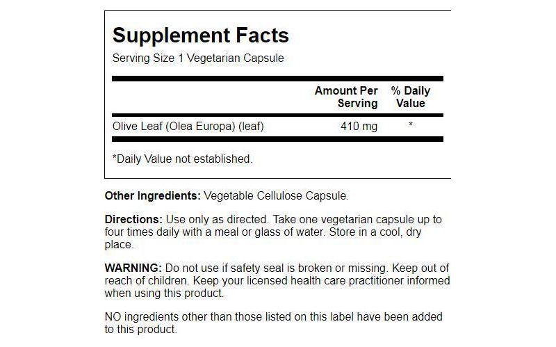 Solaray Herbal Supplements Olive Leaf 410 mg Capsule 100ct.