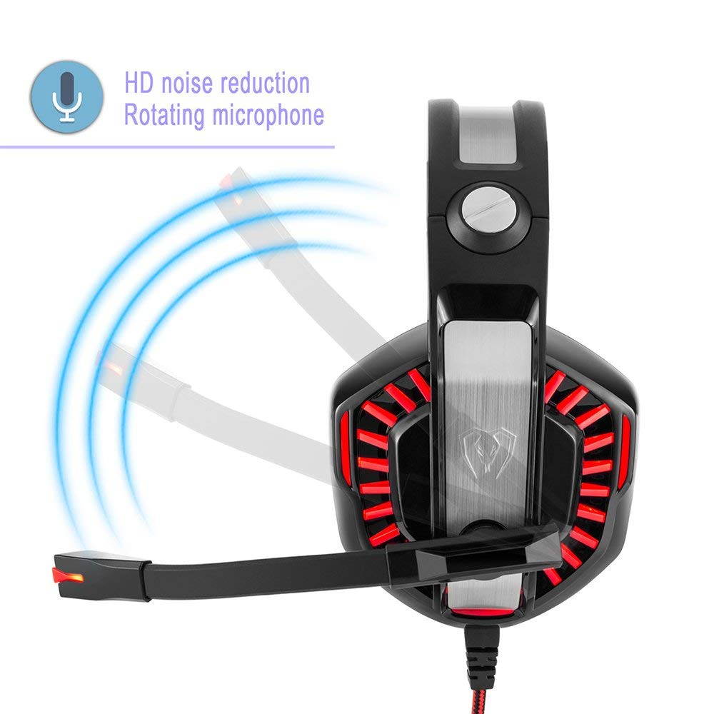 Beexcellent GM-2 Pro Gaming Over-Ear Headset with Mic, LED Lights and Volume Control Stereo Bass, Noise Cancelling, 3.5mm, for PS4 Xbox One, Laptop, PC, Tablet, Most Smartphones (Blue)