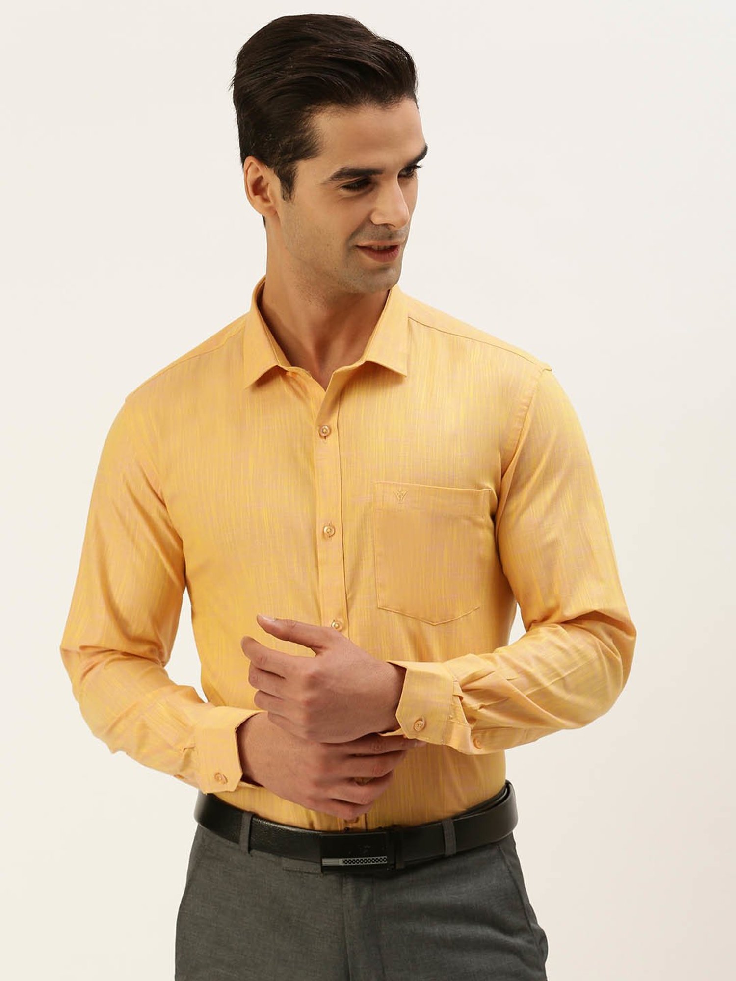 Ramraj Orange Cotton Regular Fit Shirt