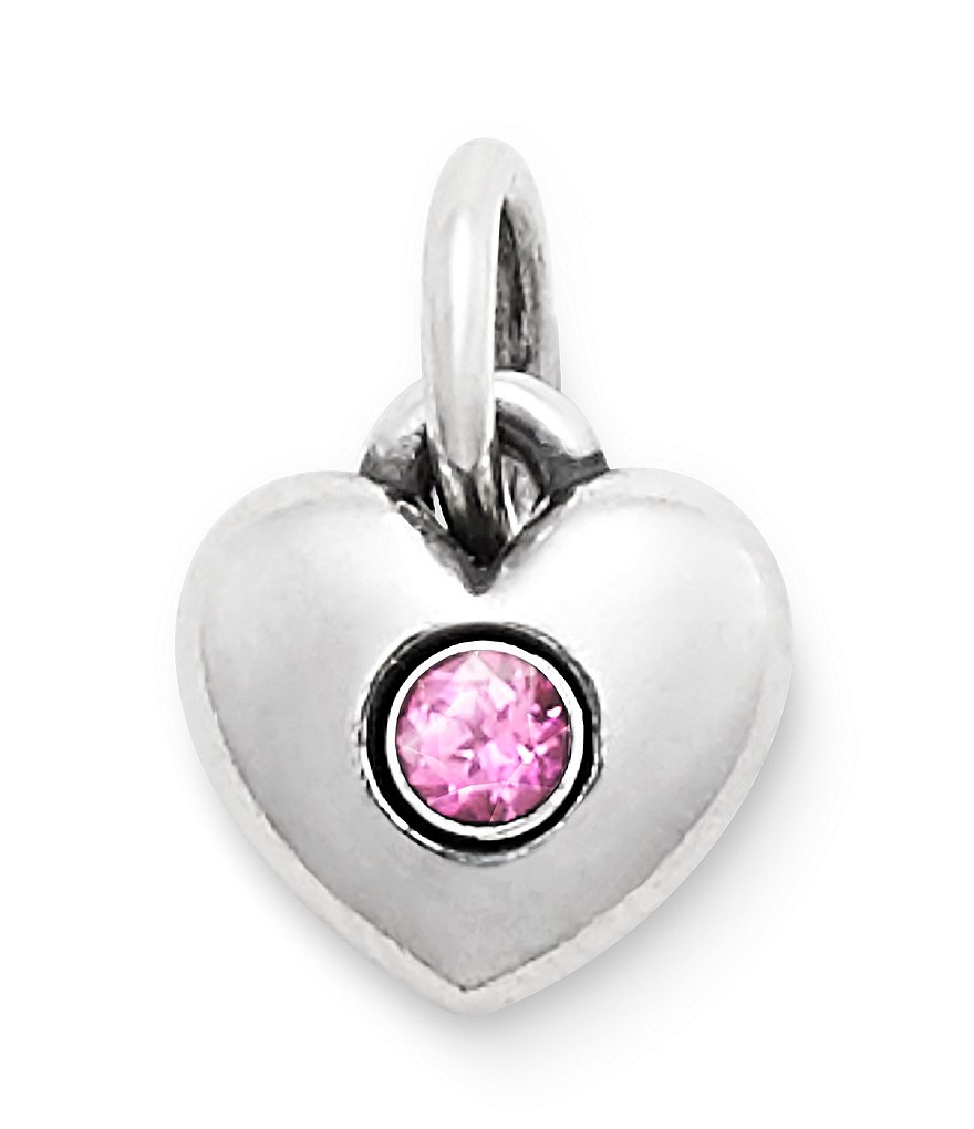 James Avery Keepsake Heart Charm October Birthstone with Lab-Created Pink Sapphire