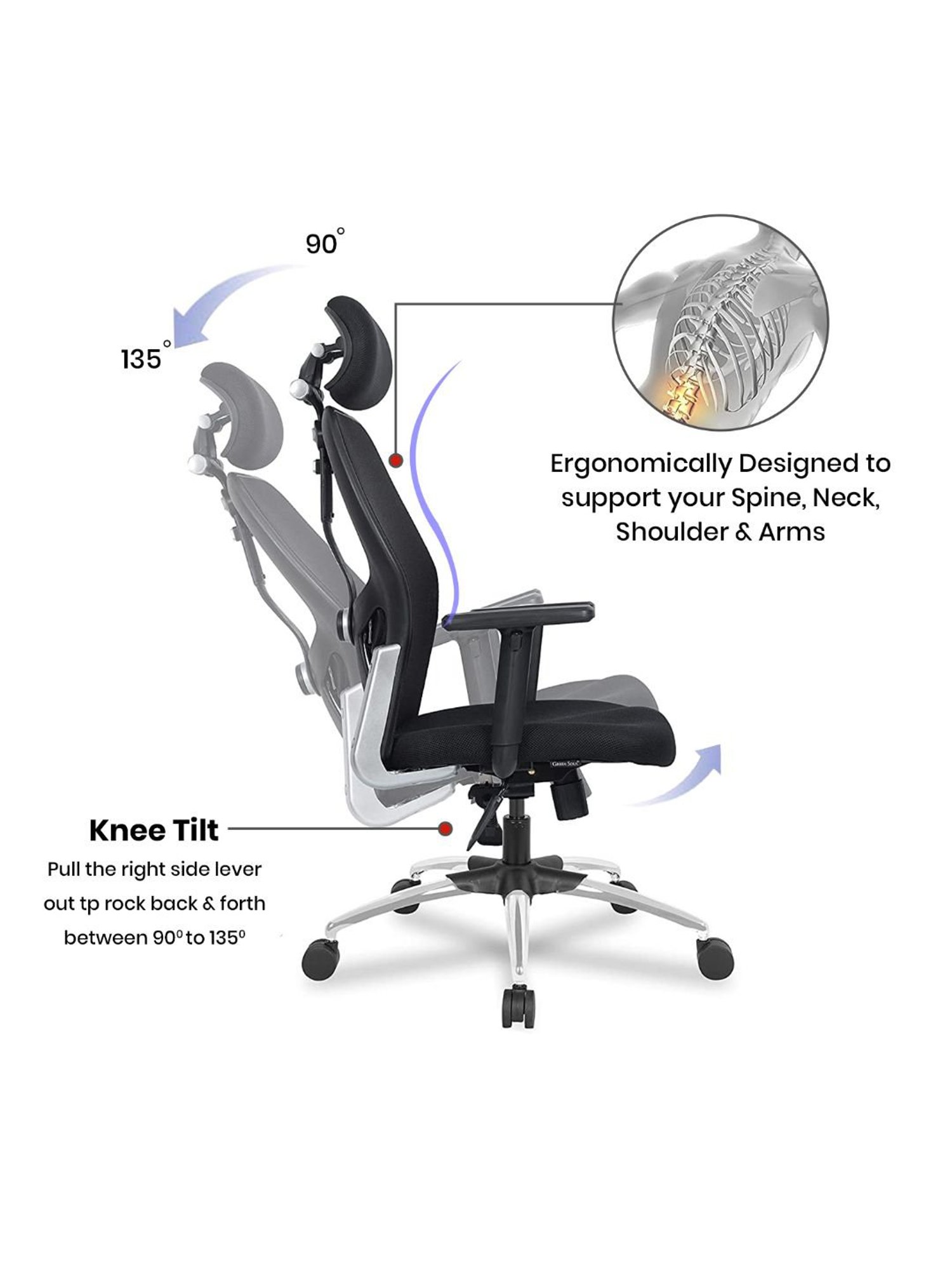Green Soul New York Superb Black Foam Ergonomic Office Chair