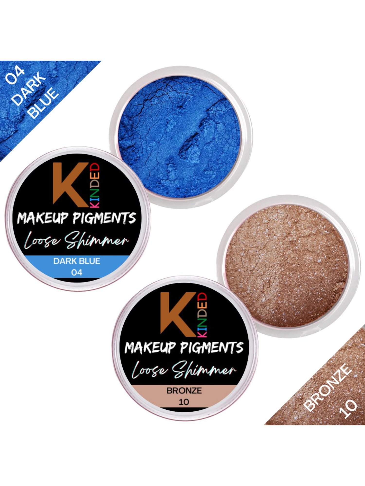 KINDED Makeup Pigments Loose Shimmer Powder Eyeshadow 04 Dark Blue & 10 Bronze Combo