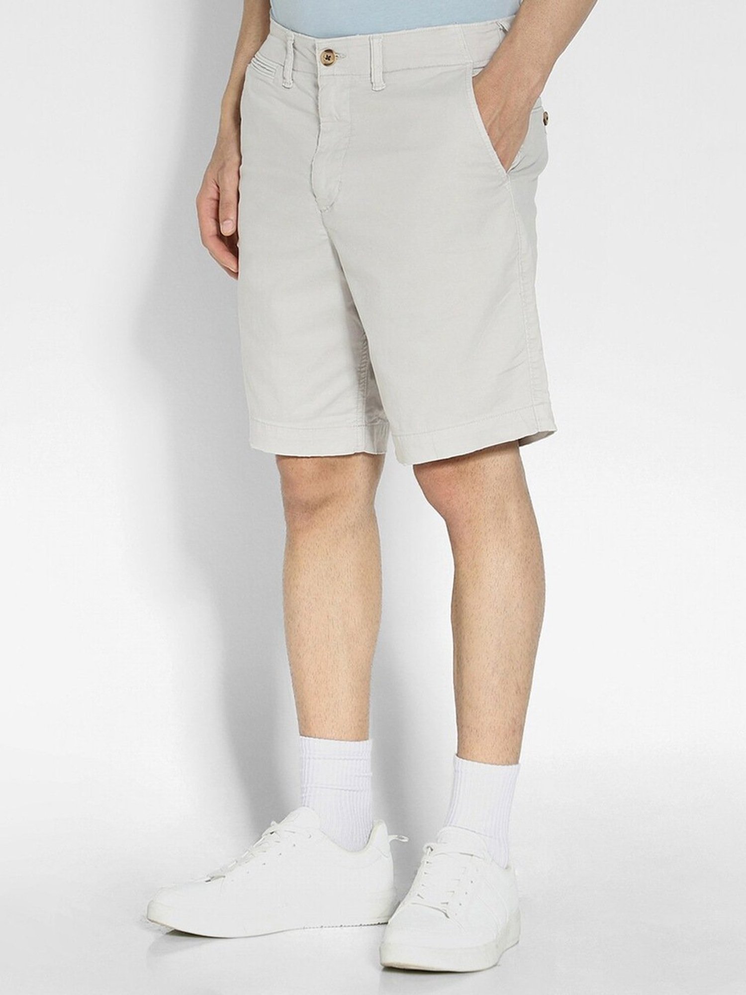 American Eagle Grey Cotton Regular Fit Shorts