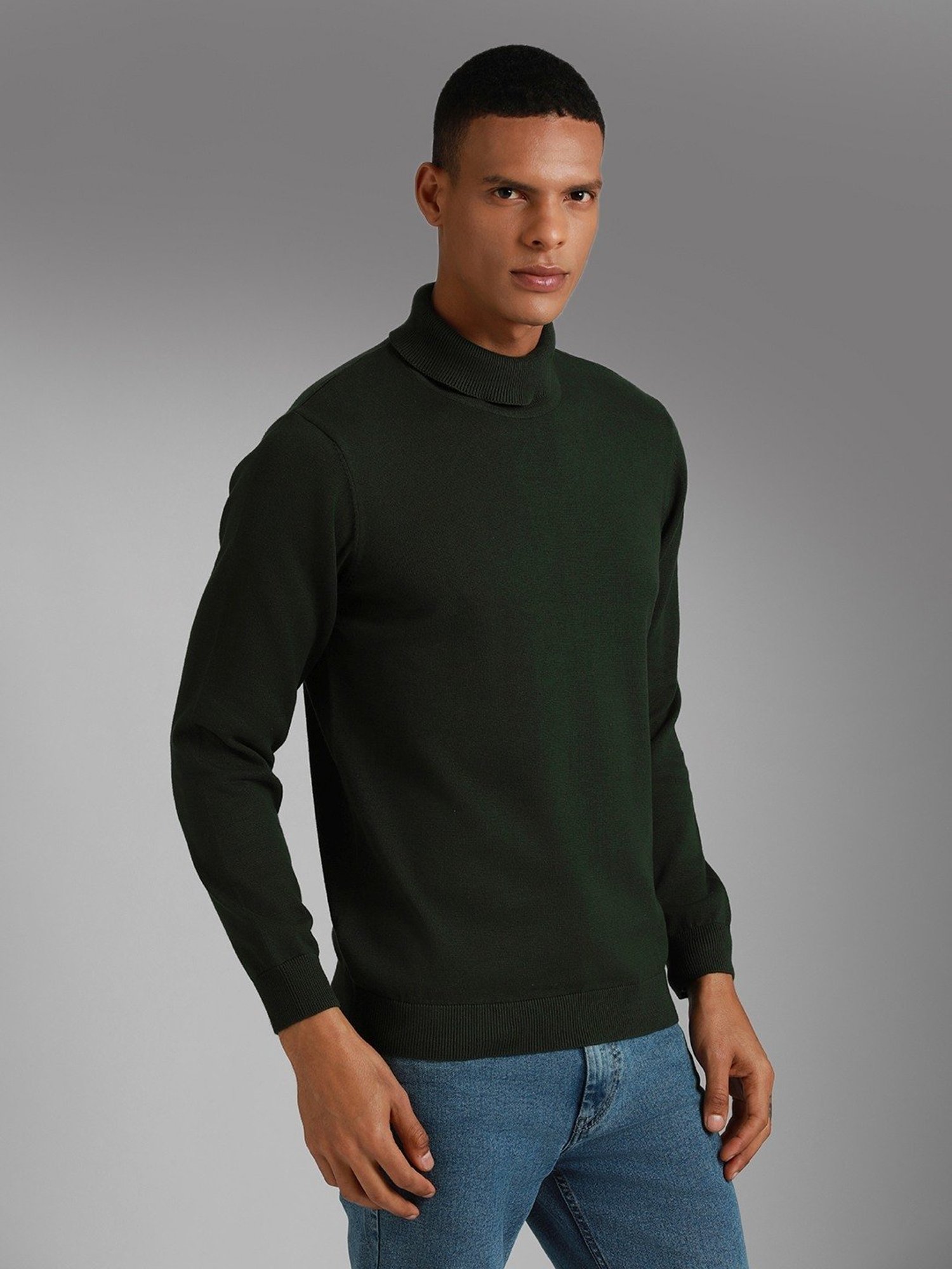 High Star Green Cotton Regular Fit Sweater