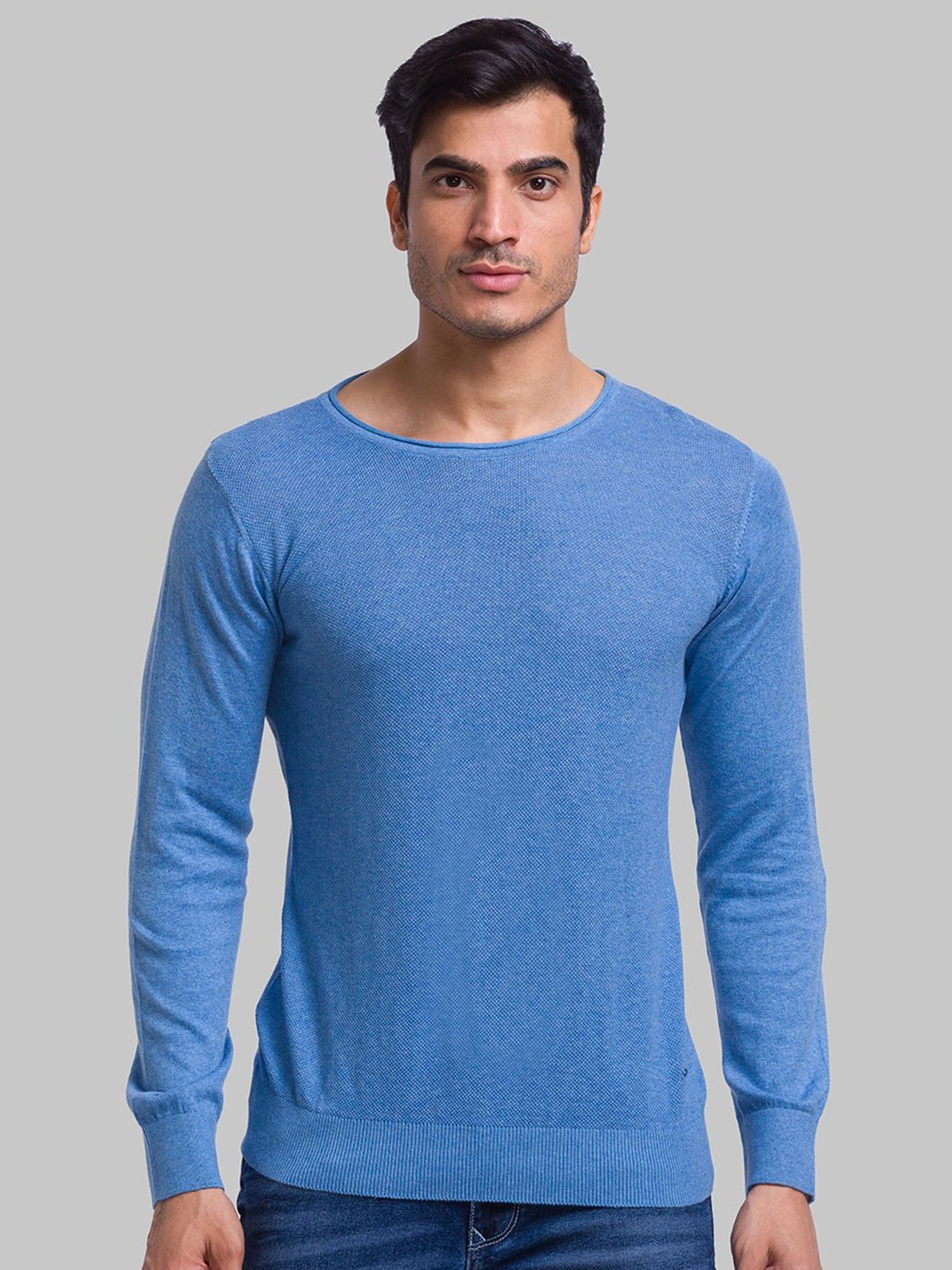Parx Blue Cotton Regular Fit Sweater