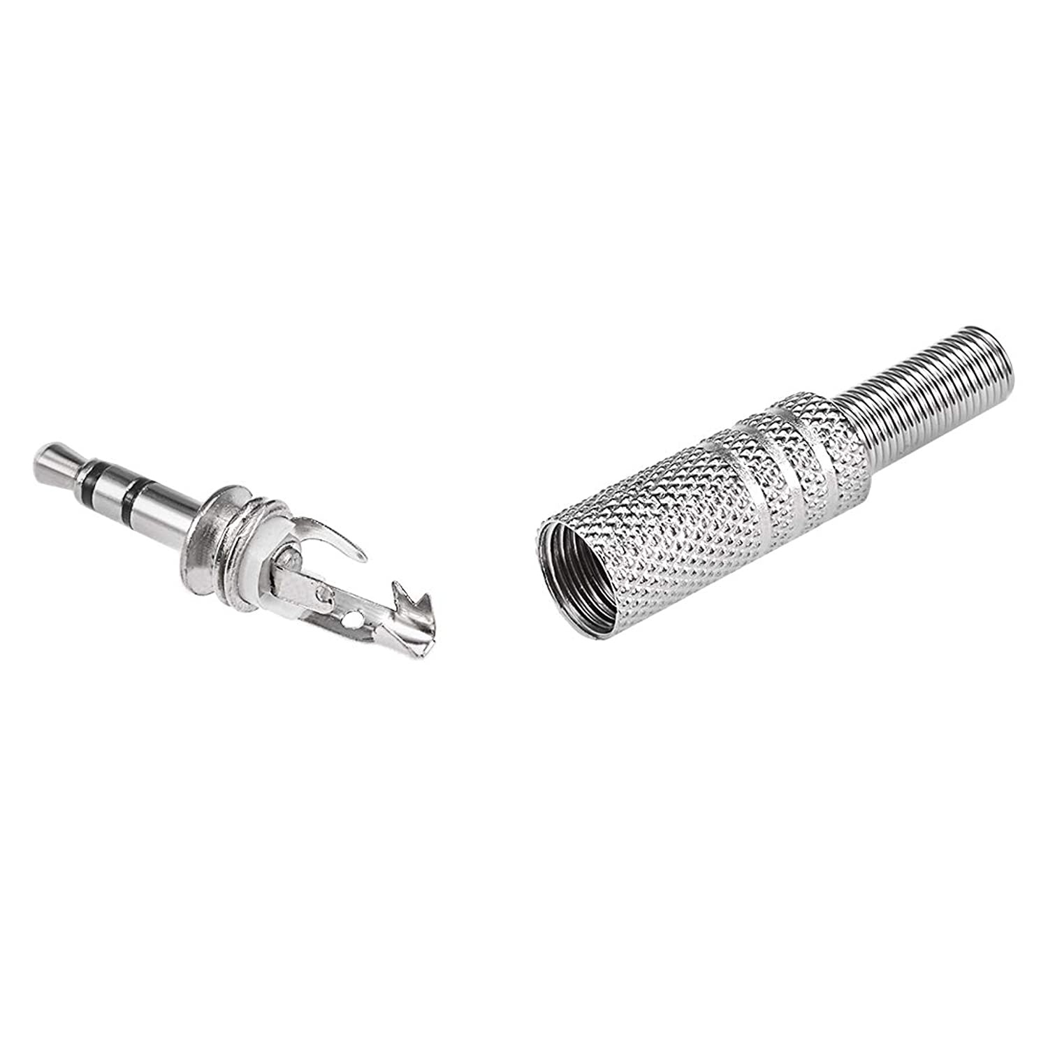 uxcell Soldering 1/8 inch 3.5mm Male Stereo Adapter Silver Tone Audio Coaxial Cable Connector 5pcs