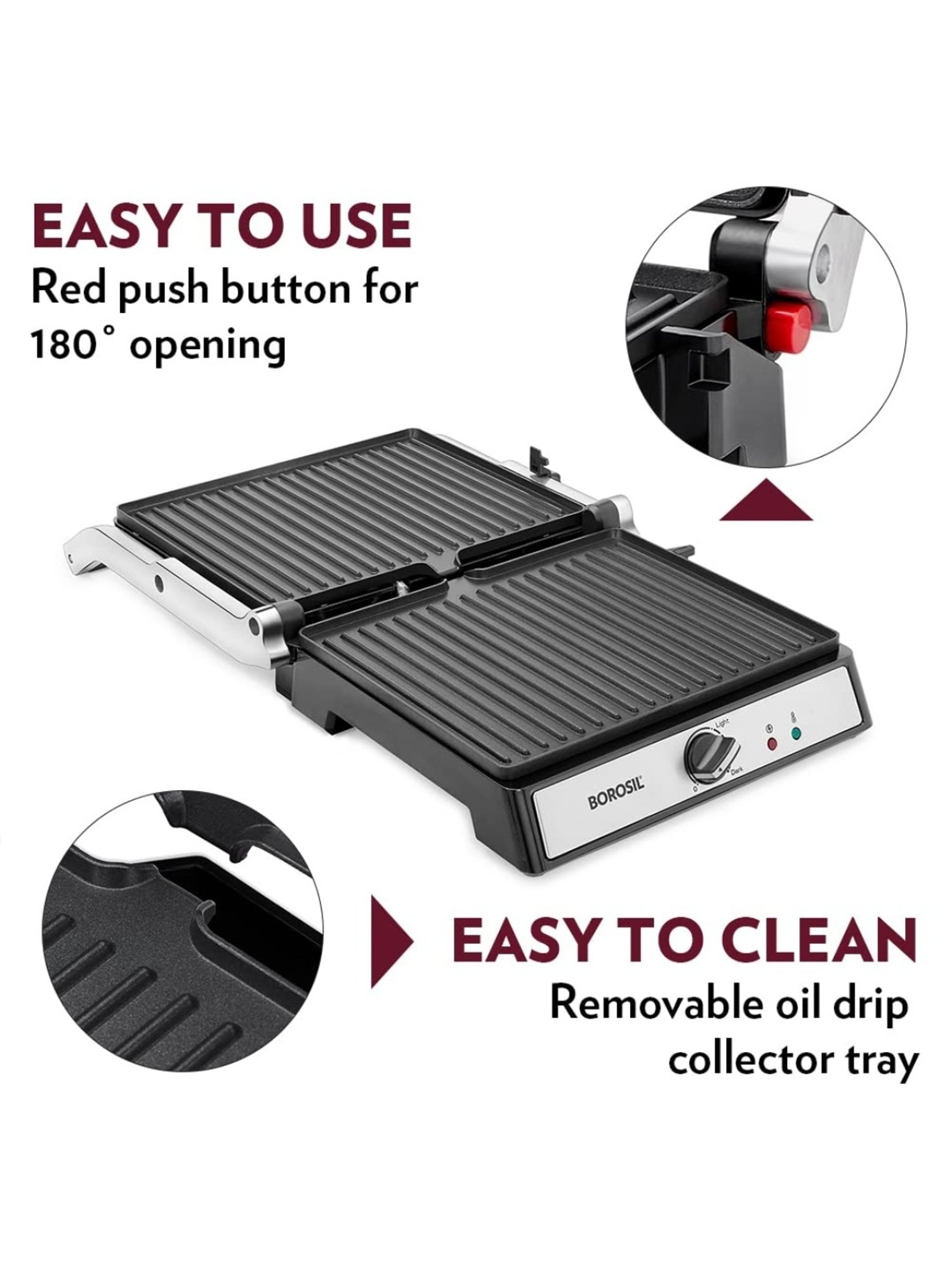 Borosil Sandwich Maker 2000W with Non stick coating (Black)