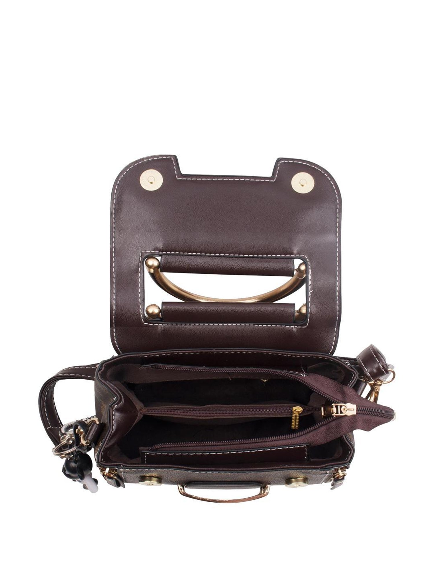 Angeline Brown Printed Medium Satchel Handbag