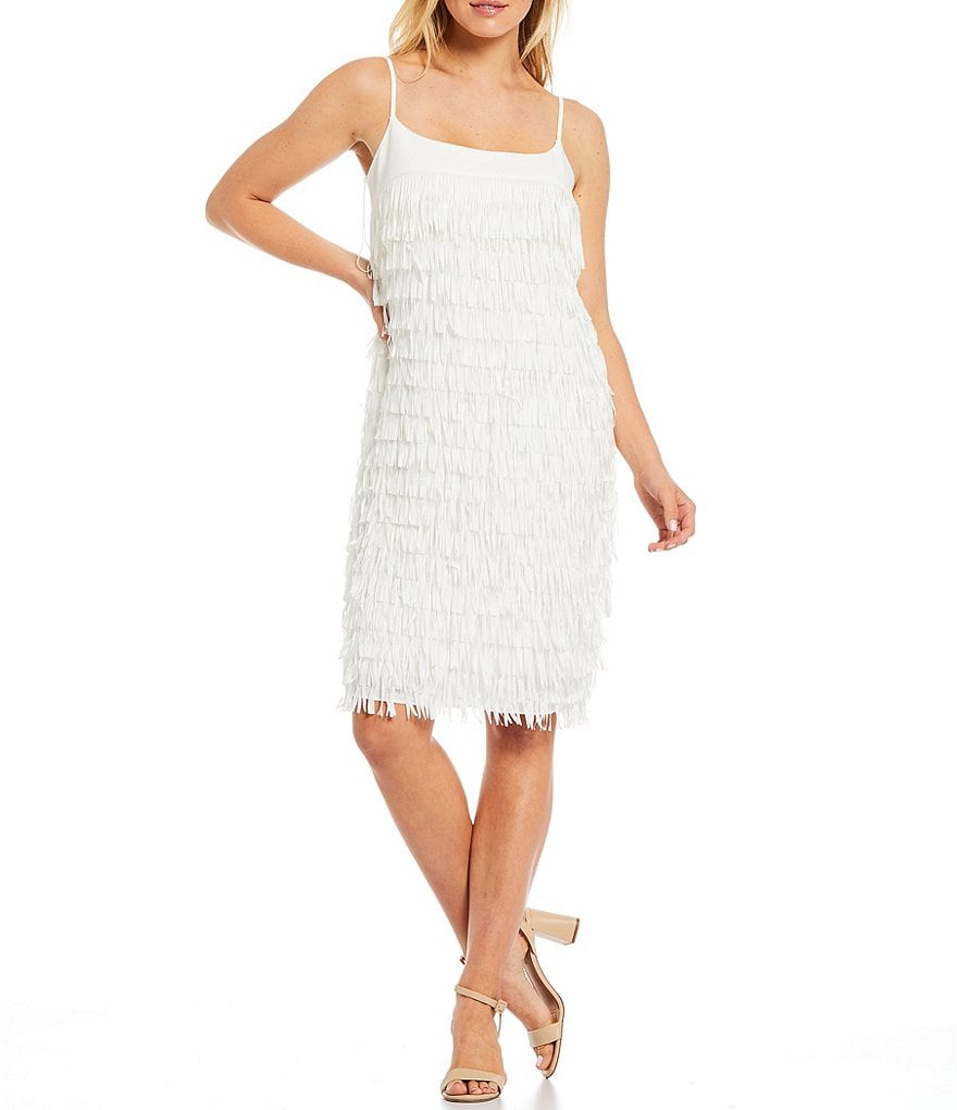 Aidan Aidan Mattox Fringe Scoop Neck Sleeveless Dress