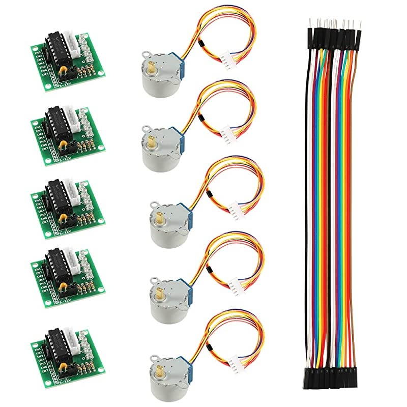 5PCS 28BYJ48 ULN2003 5V Stepper Motor + ULN2003 Driver Board for Arduino + 20 PCS Male to Female Jumper Wire Cable