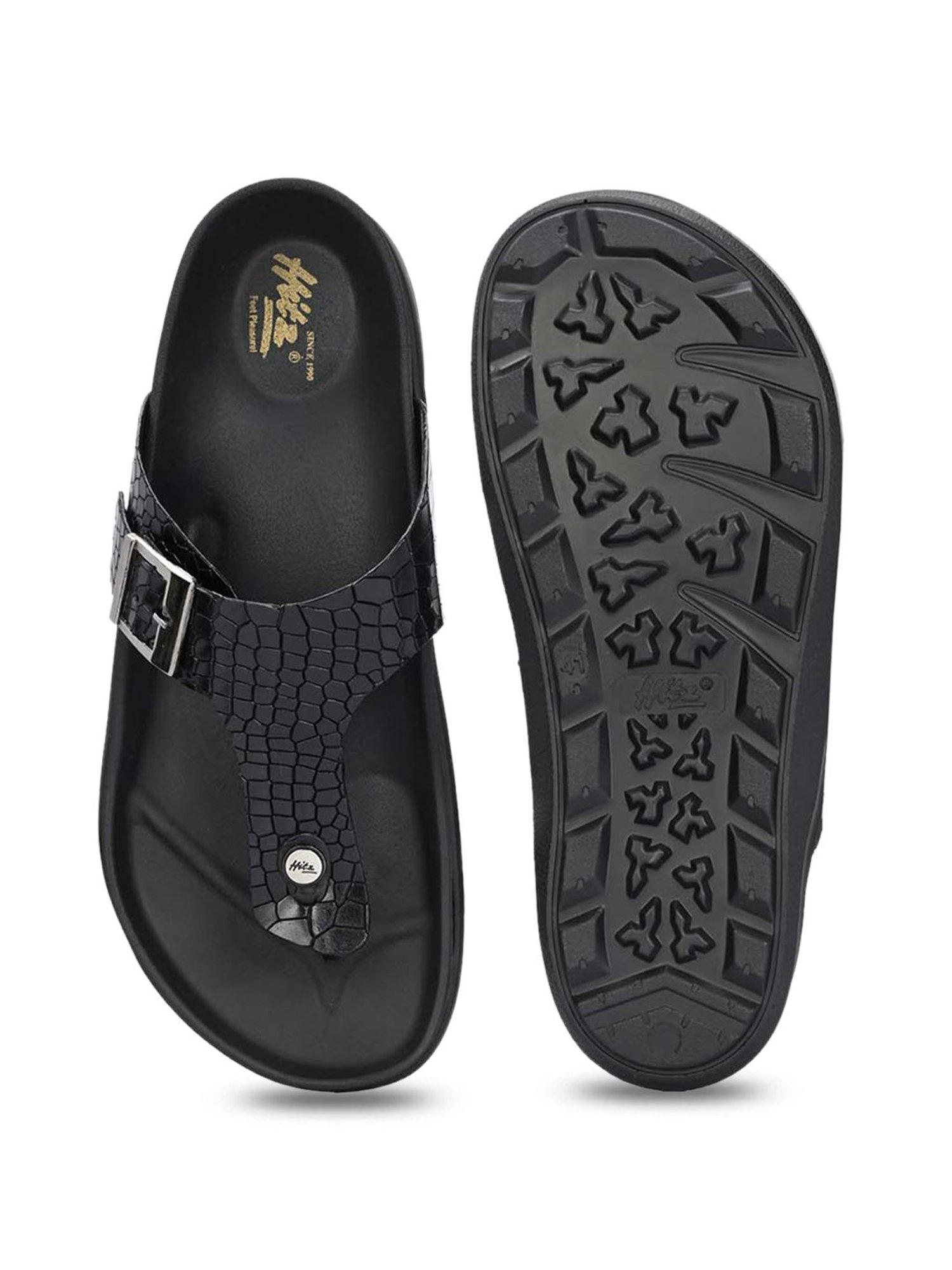 Hitz Men's Black T-Strap Sandals