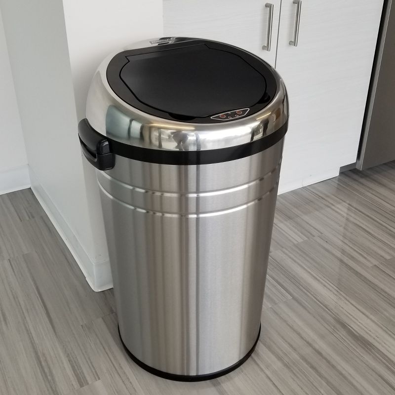 iTouchless Rolling Sensor Kitchen Trash Can with Wheels and AbsorbX Odor Filter 23 Gallon Silver Stainless Steel