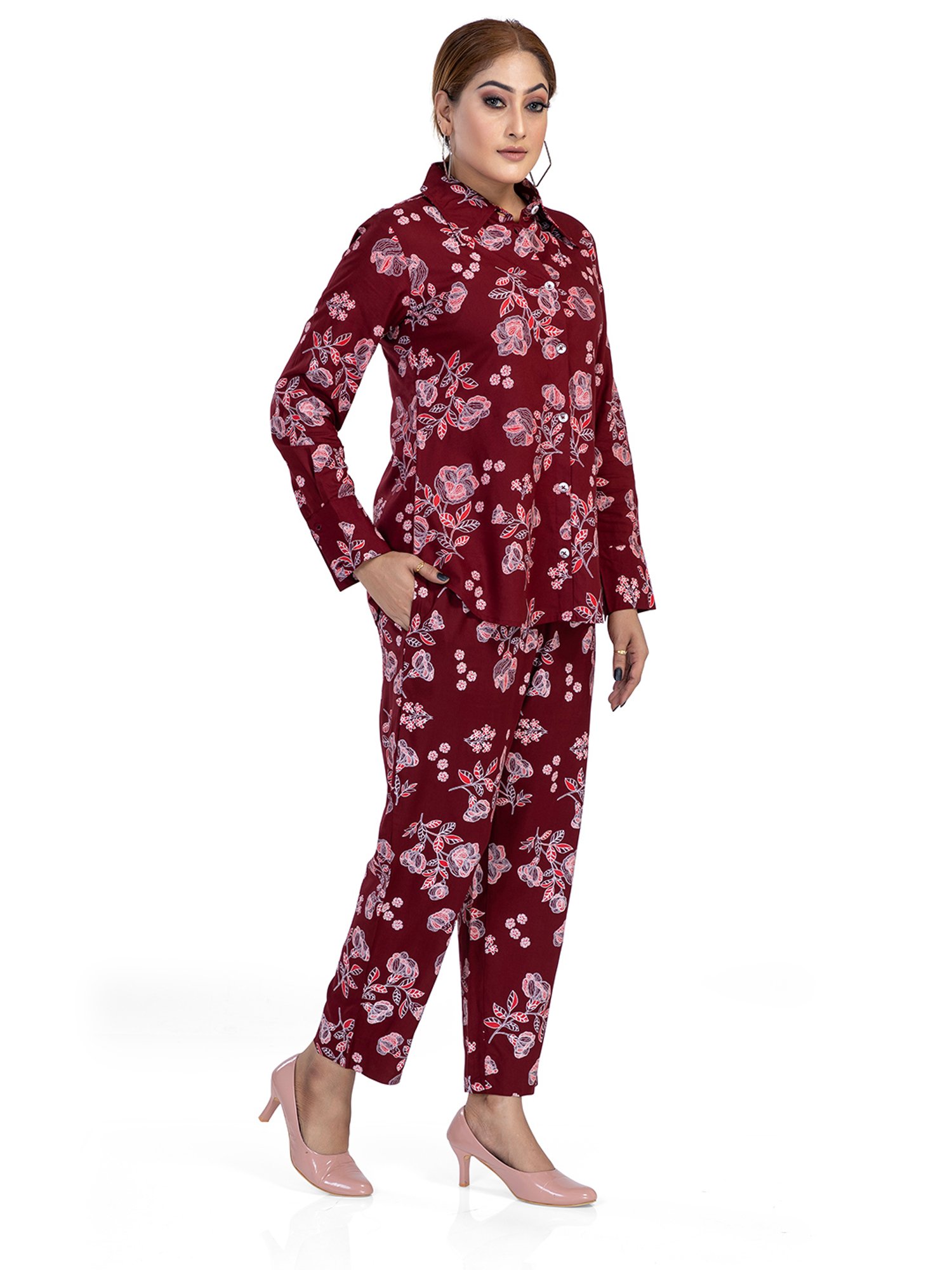 Nino Bambino Maroon Printed Shirt With Pants