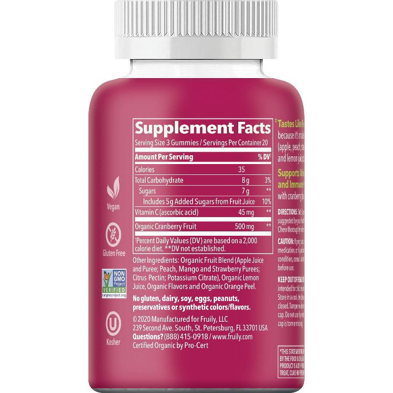 Fruily Organic Cranberry & Vitamin C Real Fruit Gummy - 60ct