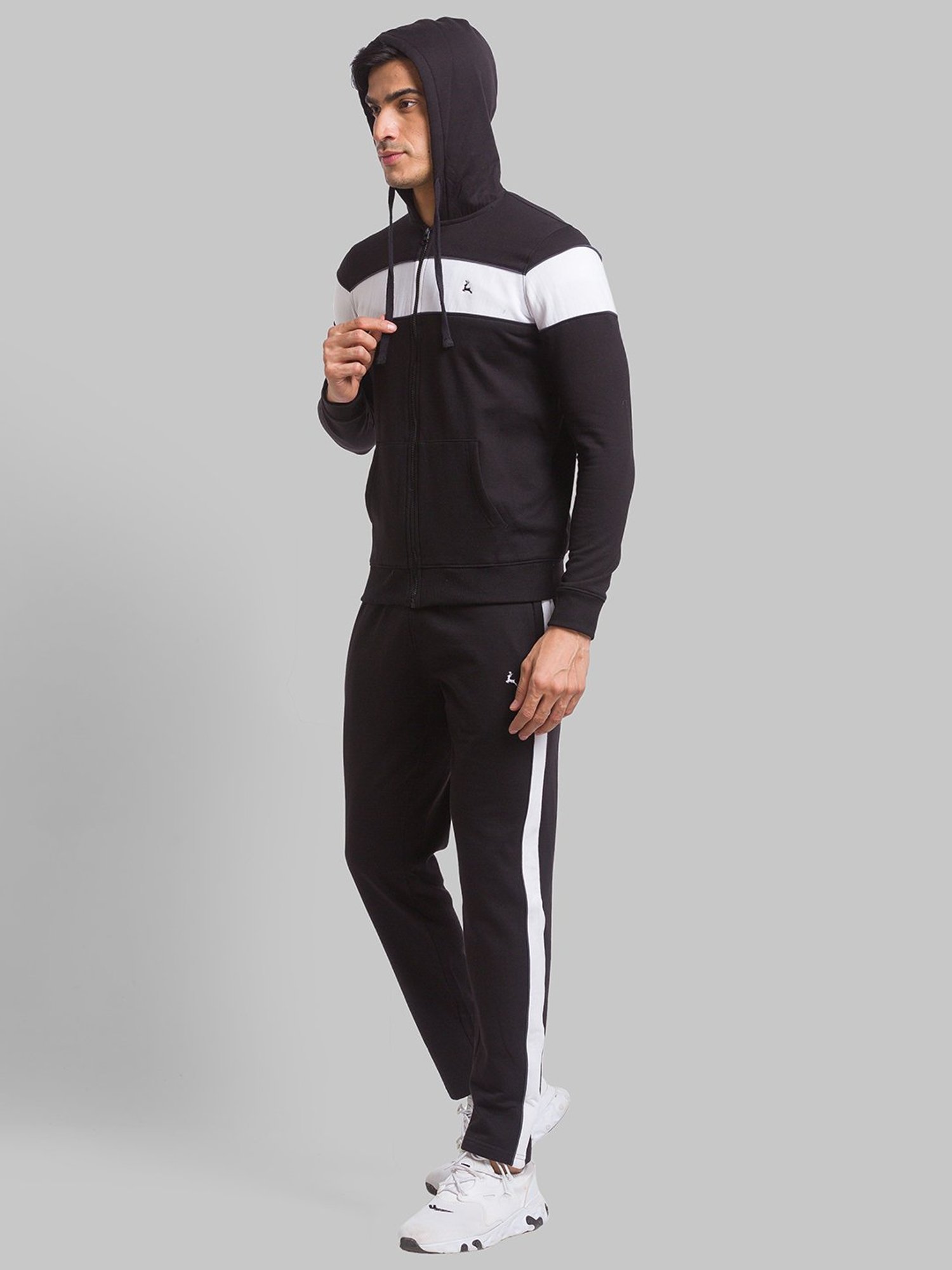 Parx Black & White Regular Fit Colour Block Tracksuit