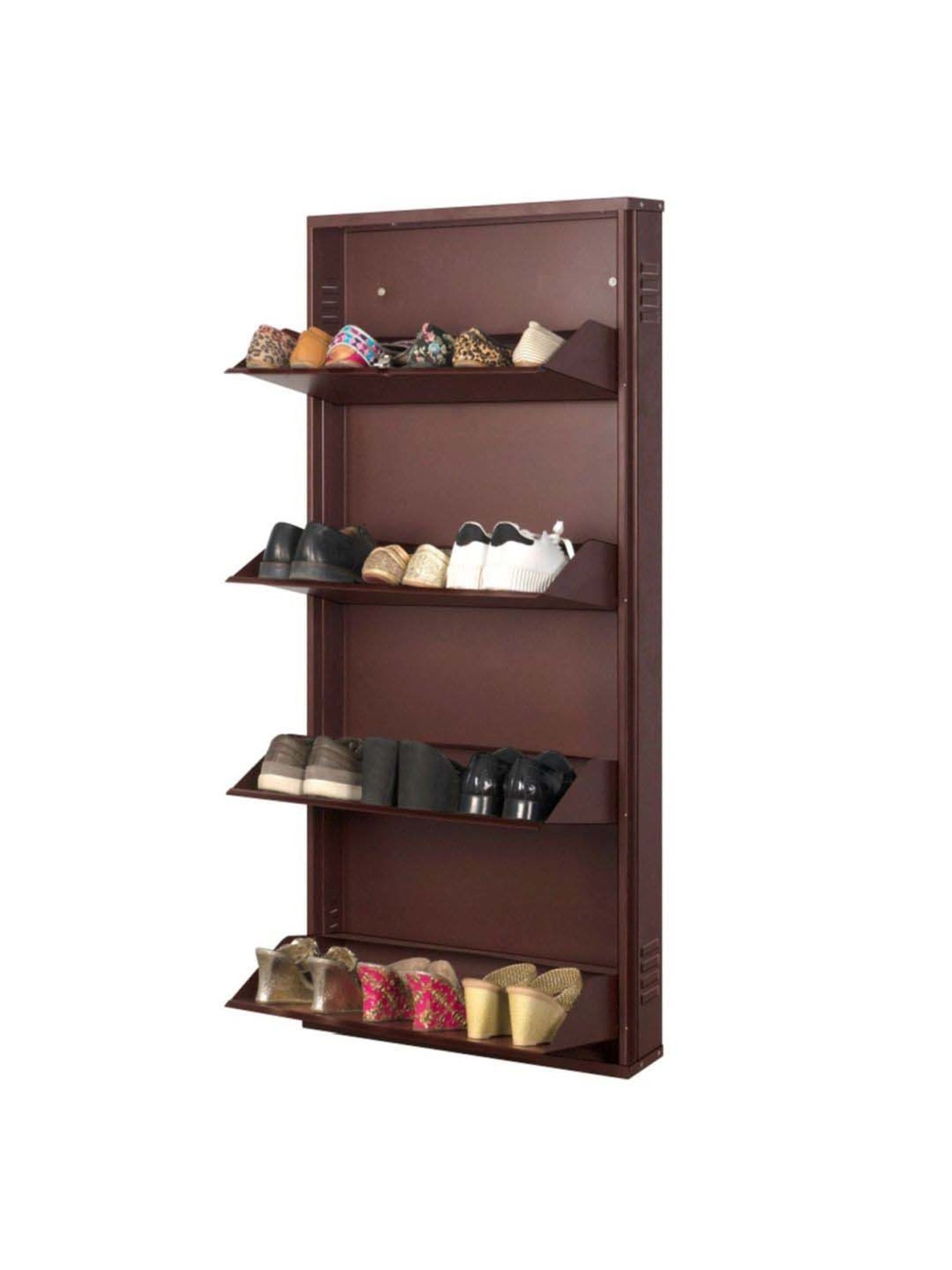 Delite Kom Metal Shoe Rack - 24" 10 Shelf, Double Decker, Ivory, PowderCoat, Wall Mount, DIY